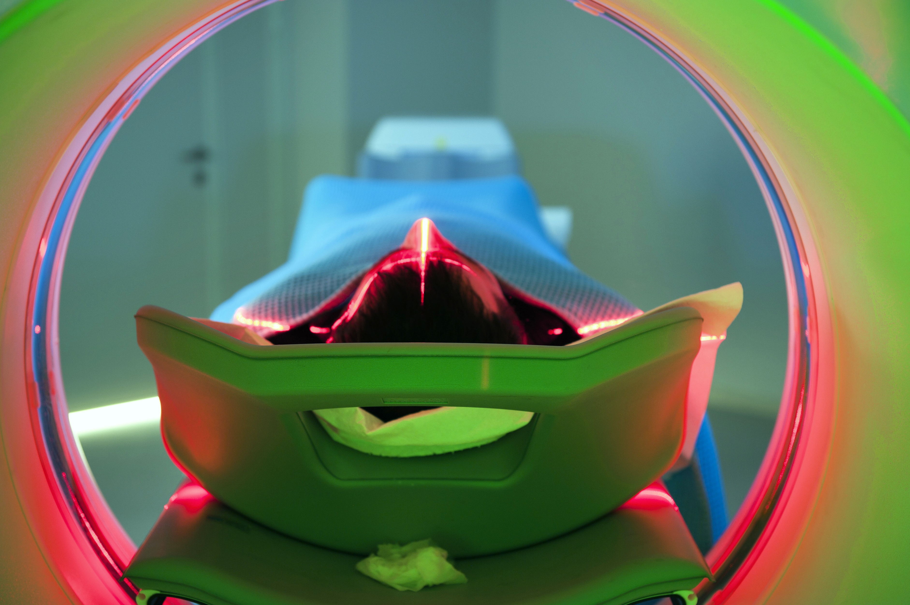 A man receiving a PET-CT scan, often used to detect tumors.