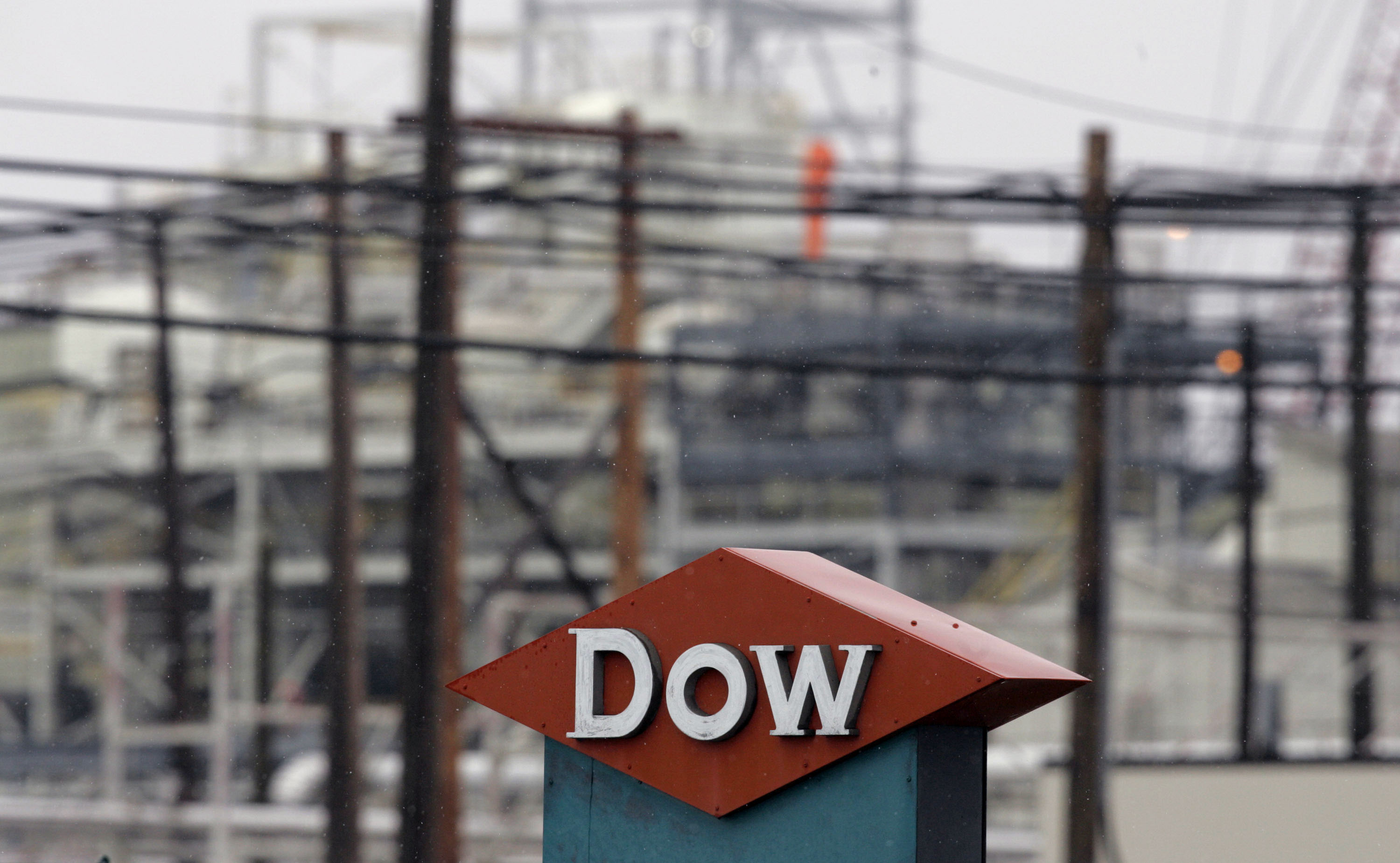 Light snow falls on the Dow Chemical Co. Michigan Operations