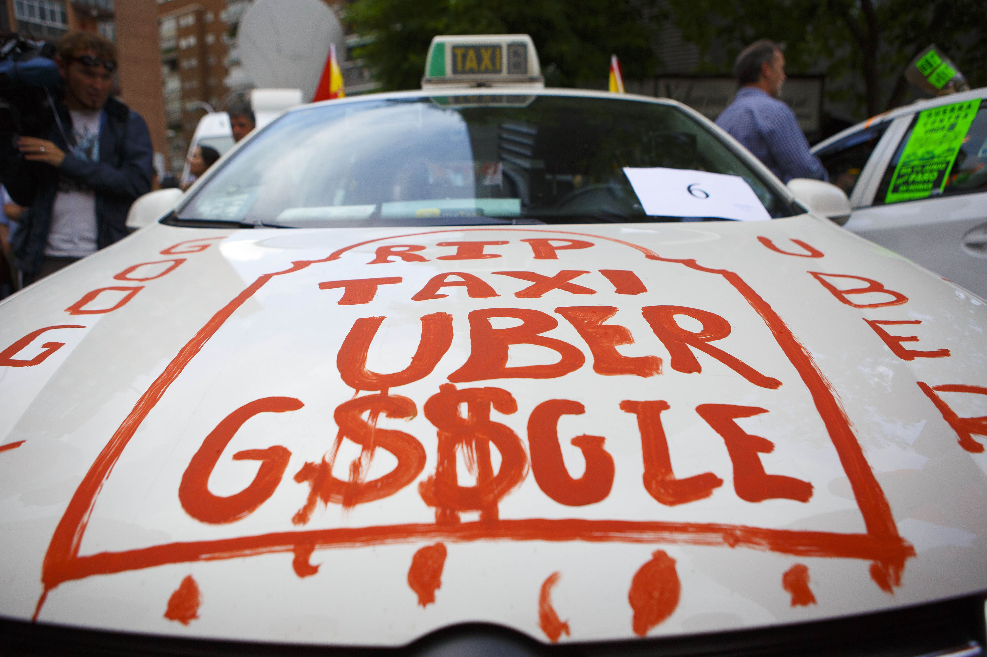Spanish Taxi Drivers Protest Against Uber Technologies Inc. Taxi App
