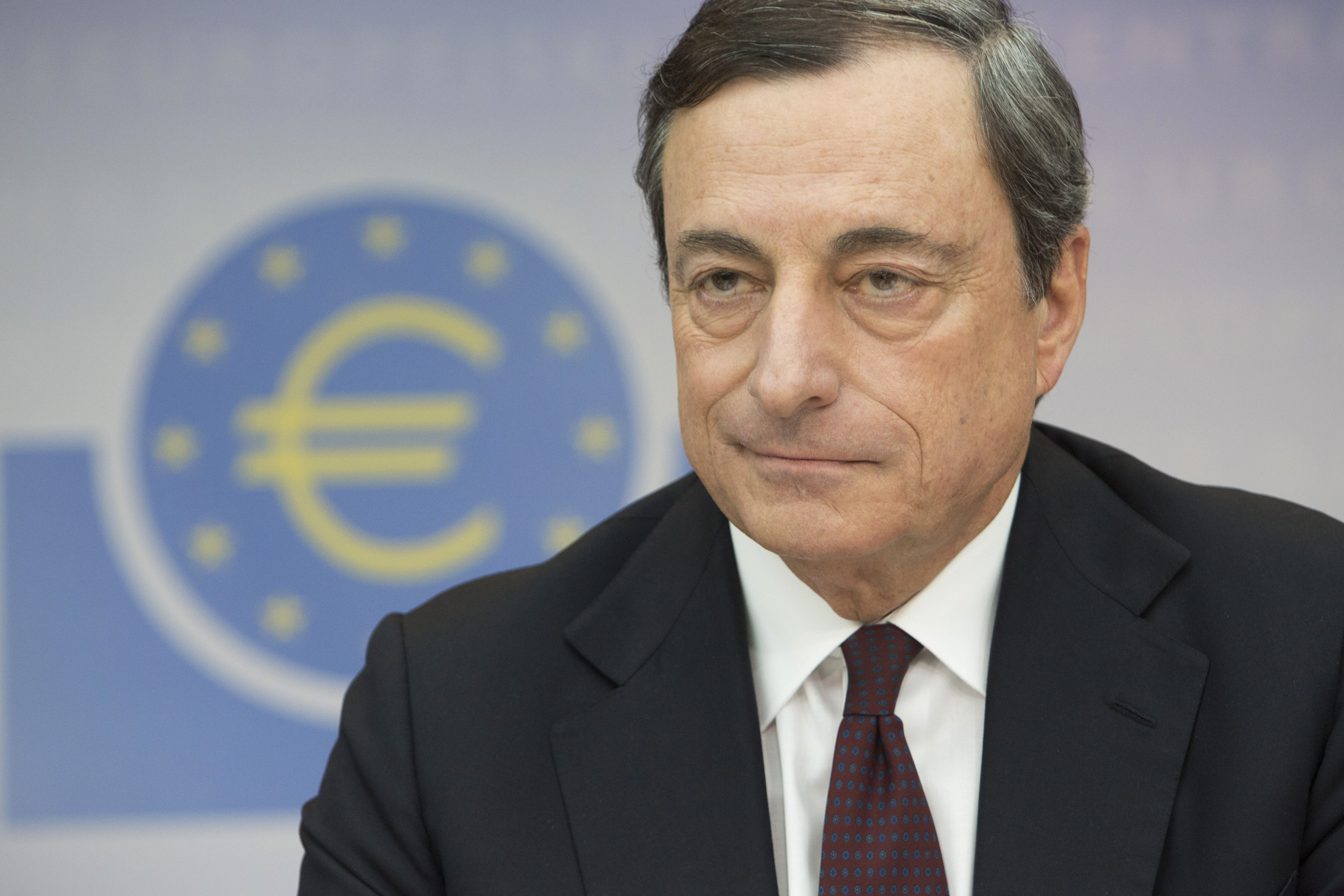 Mario Draghi, president of the European Central Bank (ECB), reacts during a news conference to announce the bank's interest rate decision in Frankfurt, Germany, on Thursday, July 3, 2014. Draghi reiterated that he'll keep interest rates low as officials try to revive the region's economy with a new round of emergency measures. Photographer: Martin Leissl/Bloomberg via Getty Images