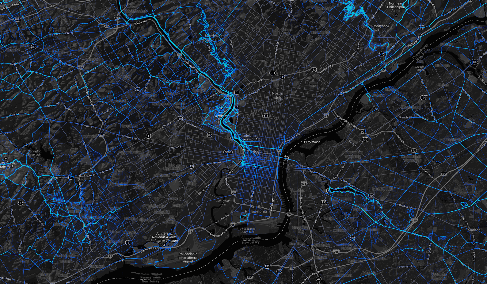 Strava Labs heat map cycling Philadelphia