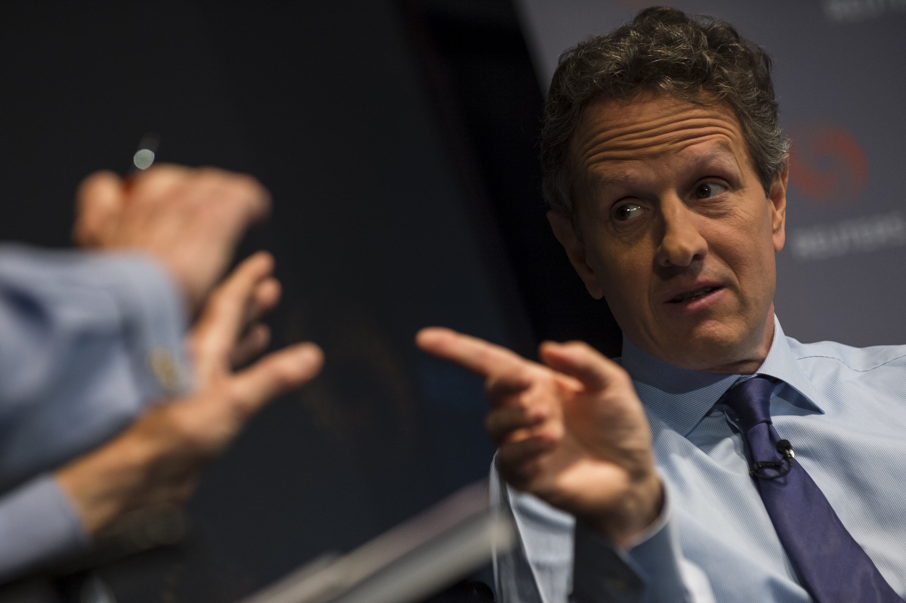 Geithner speaks during an event in New York