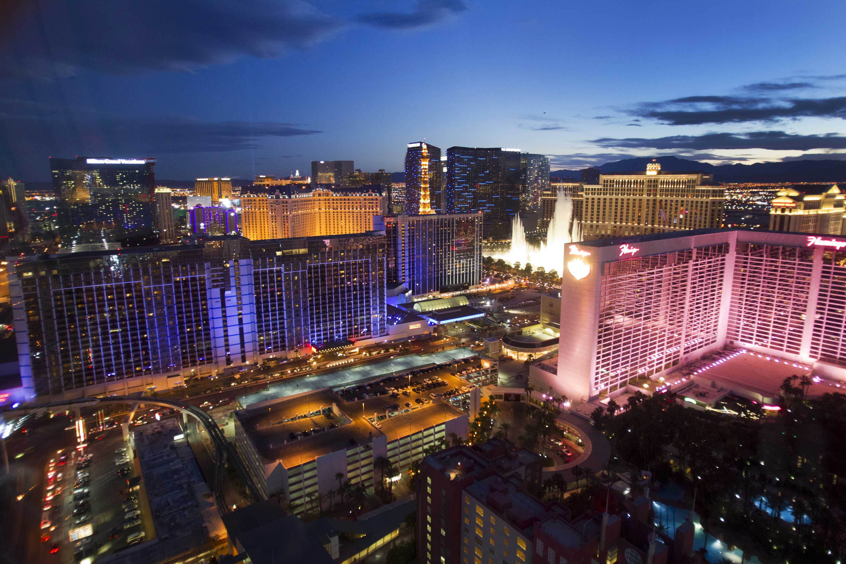 Las Vegas Strip casinos are seen from the 550 foot-tall (167.6 m) High Roller observation wheel, the tallest in the world, in Las Vegas