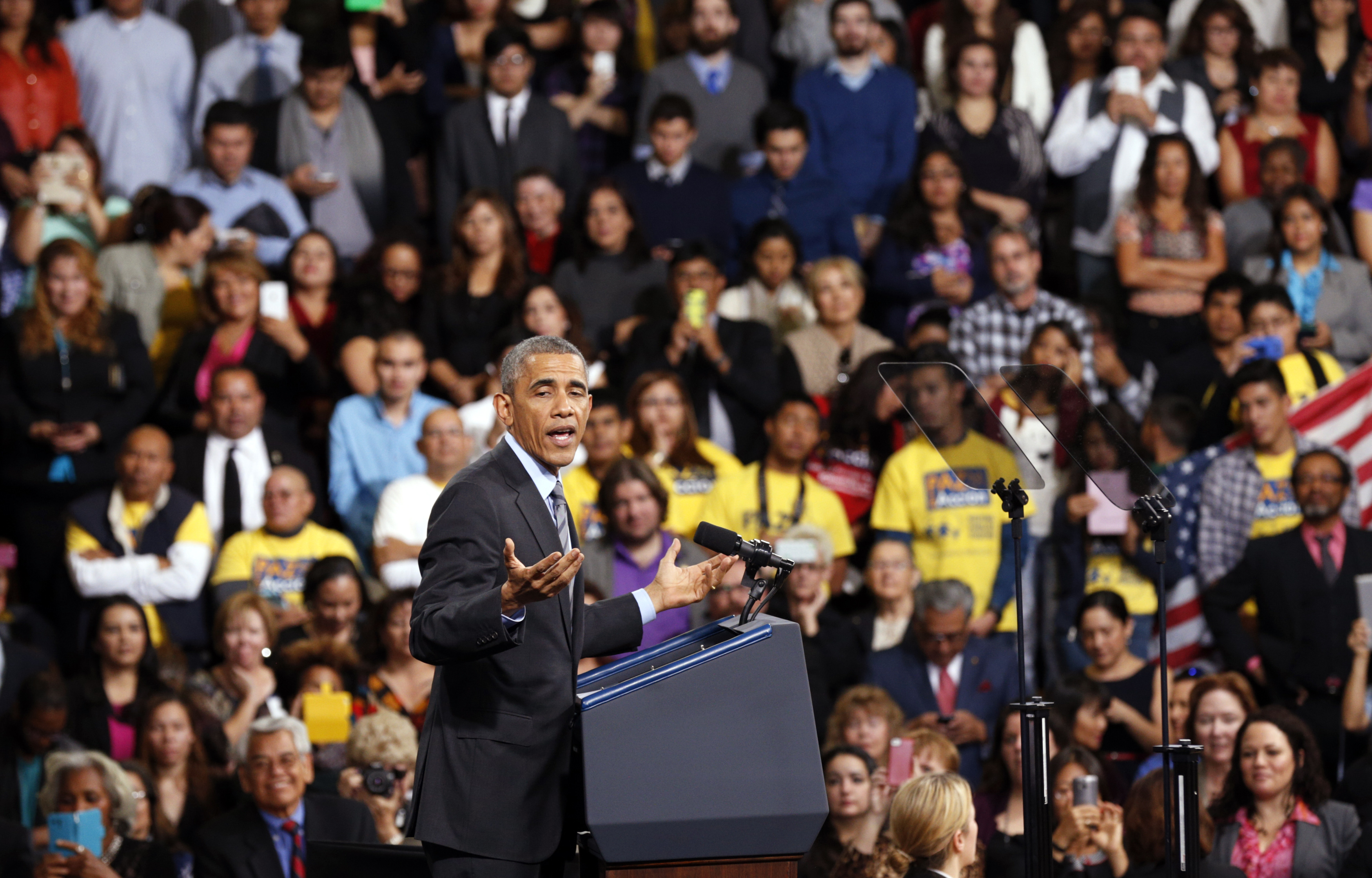 U.S. President Obama speaks about immigration reform during a visit to Del Sol High School in Las Vegas, Nevada