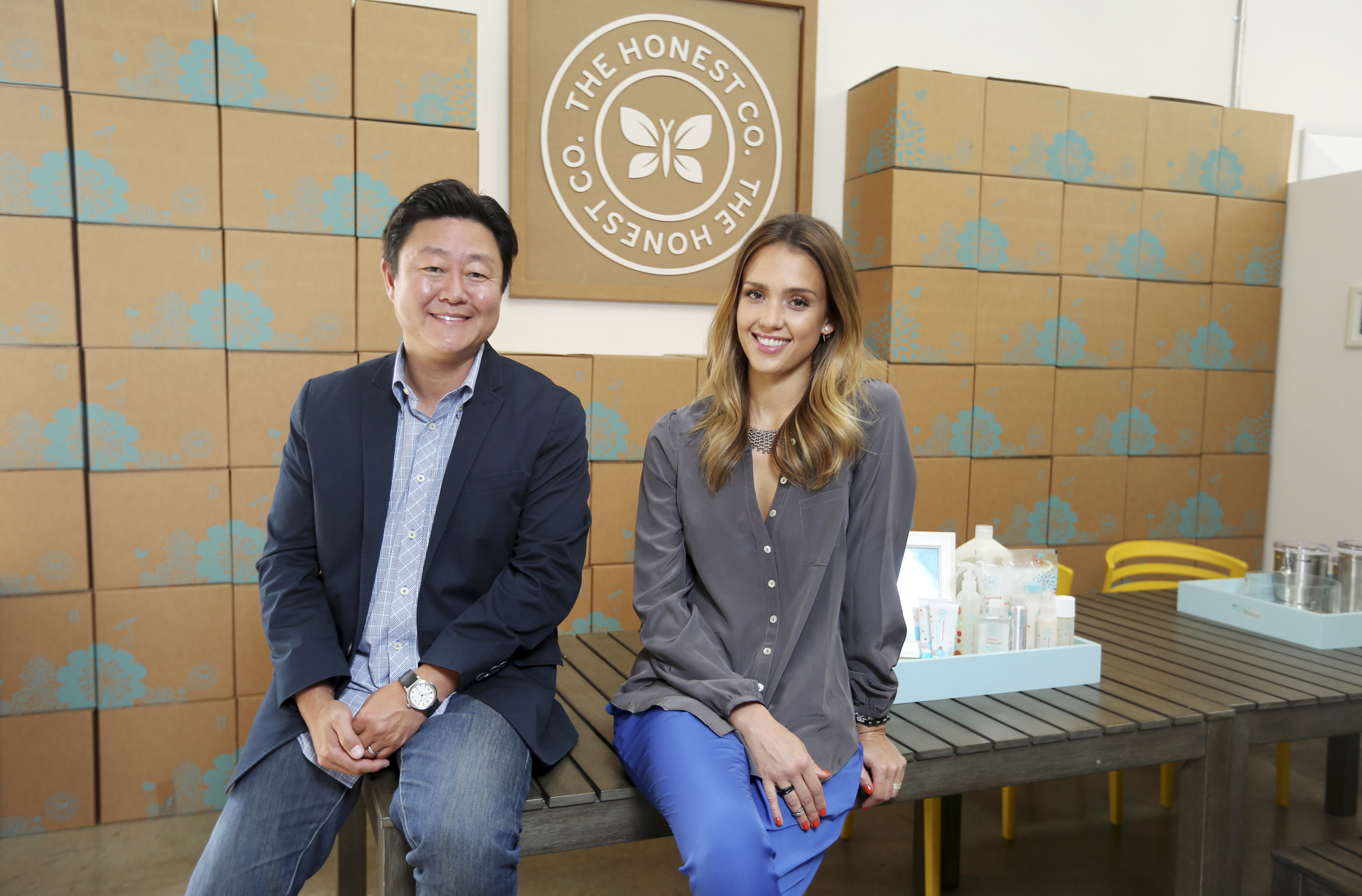 Brian Lee and Jessica Alba at the offices of The Honest Company in Santa Monica, Calif.
