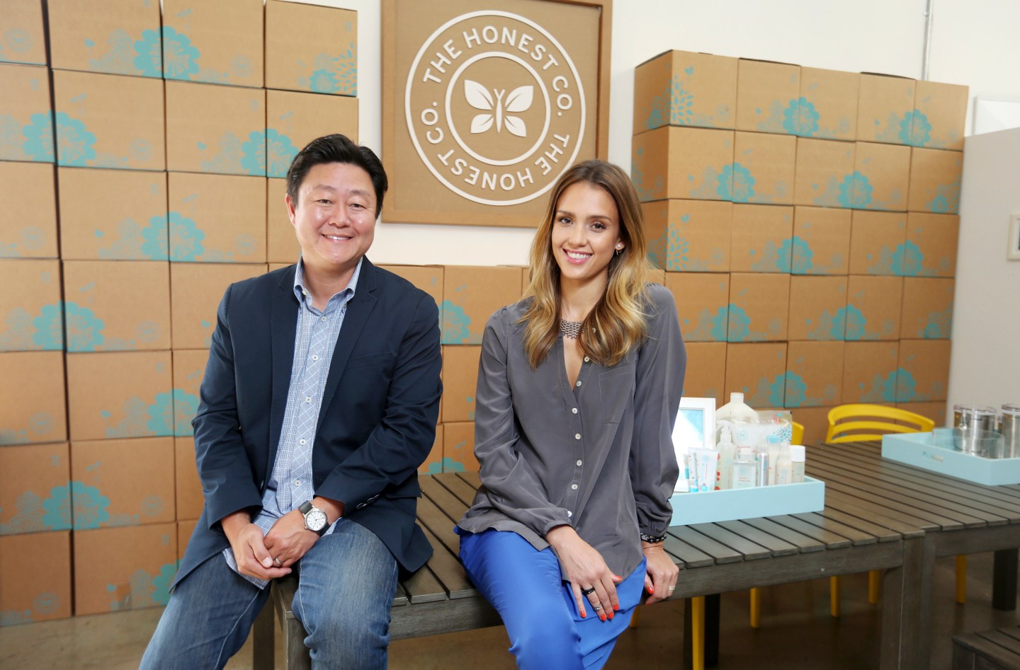 Brian Lee and Jessica Alba at the offices of The Honest Company in Santa Monica, Calif.