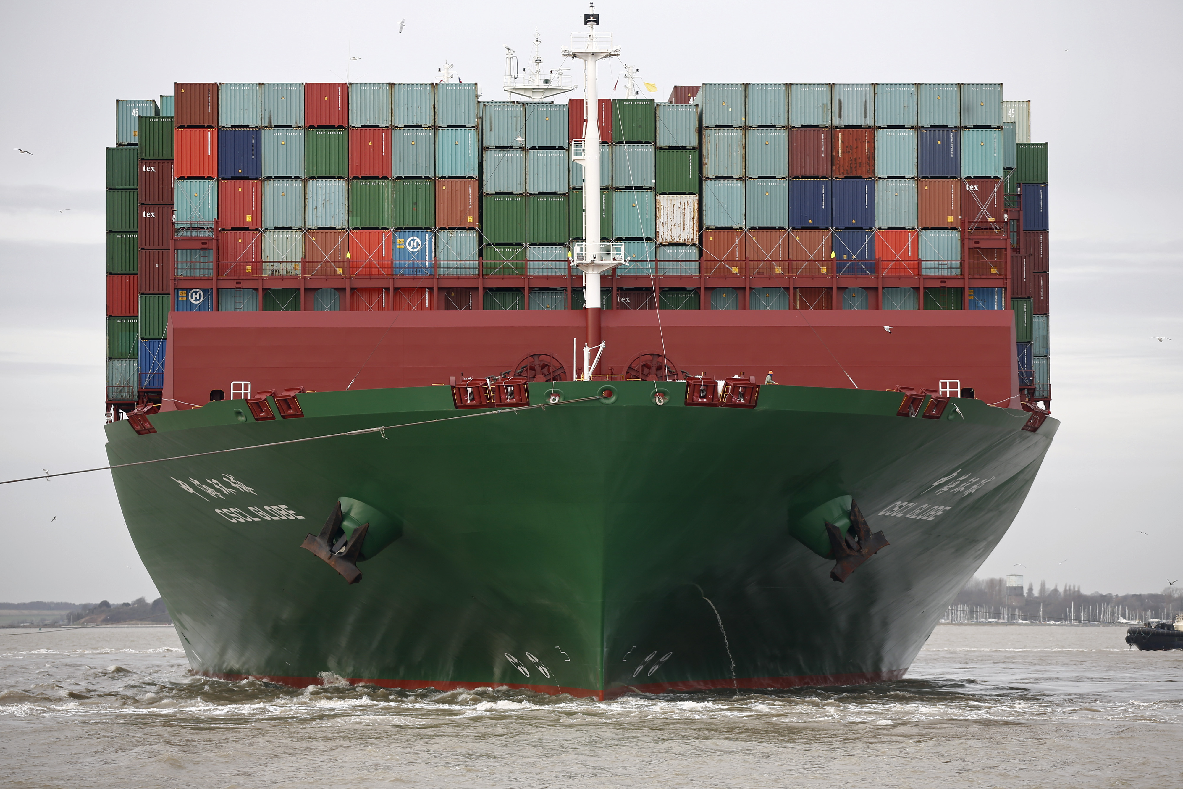 World's Largest Container Ship The CSCL Globe Docks At Felixstowe Port