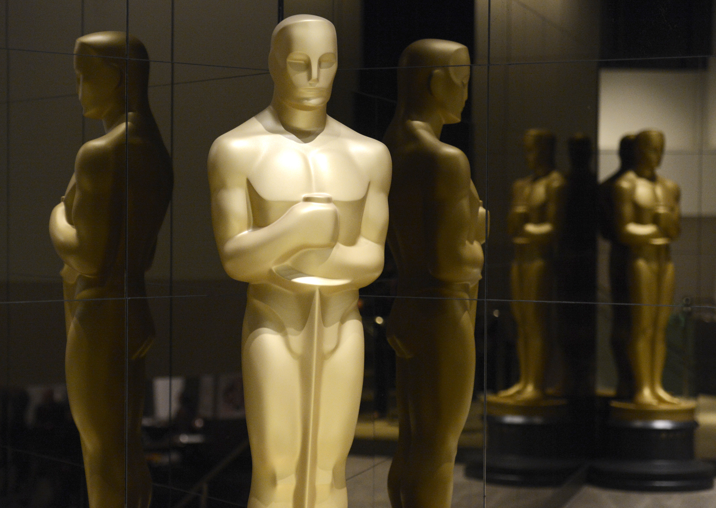 An Oscar statue is seen at the nominations announcement for the 87th Academy Awards in Beverly Hills, California