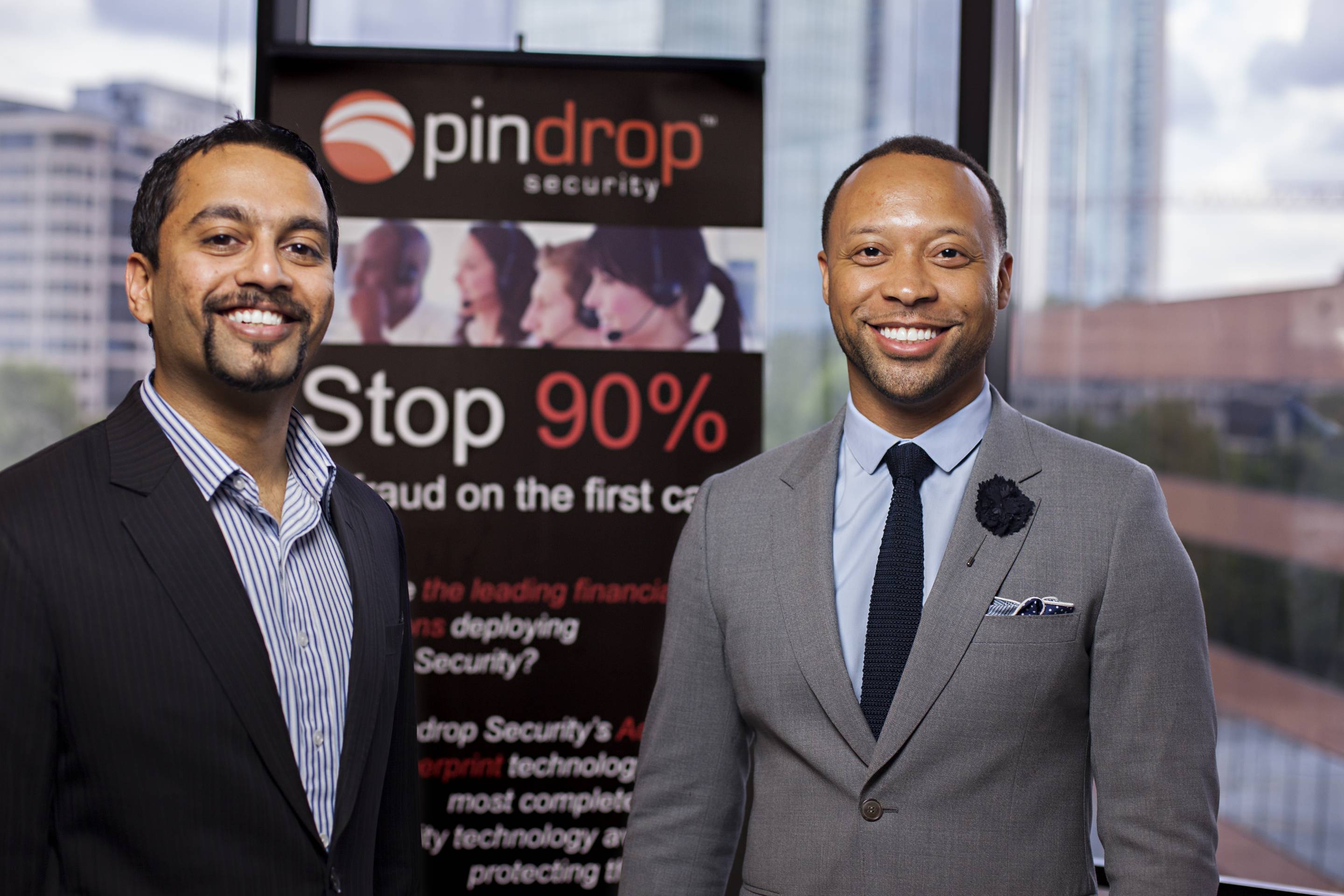 CEO of Pindrop Security Vijay Balasubramaniyan, left, and Executive Chairman Paul Judge.