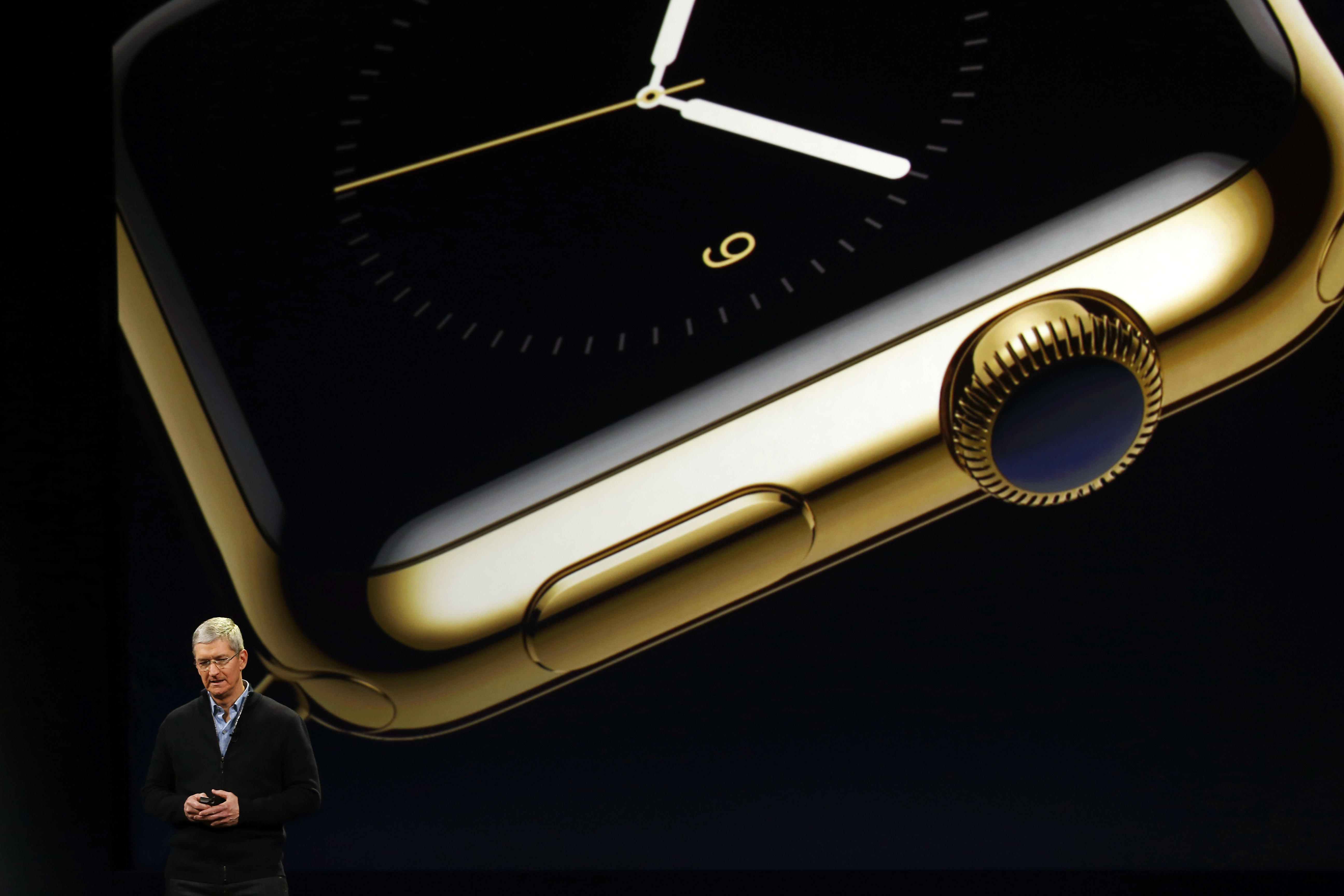 SAN FRANCISCO, CA - MARCH 9: Apple CEO Tim Cook announces the Apple Watch during an Apple special event at the Yerba Buena Center for the Arts on March 9, 2015 in San Francisco, California. Apple Inc. is expected to unveil more details on the much anticipated Apple Watch, the tech giant's entry into the rapidly growing wearable technology segment. (Photo by Stephen Lam/Getty Images)