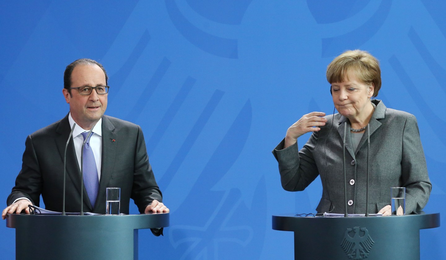 German Chancellor Angela Merkel - French President Francois Hollande press conference in Berlin