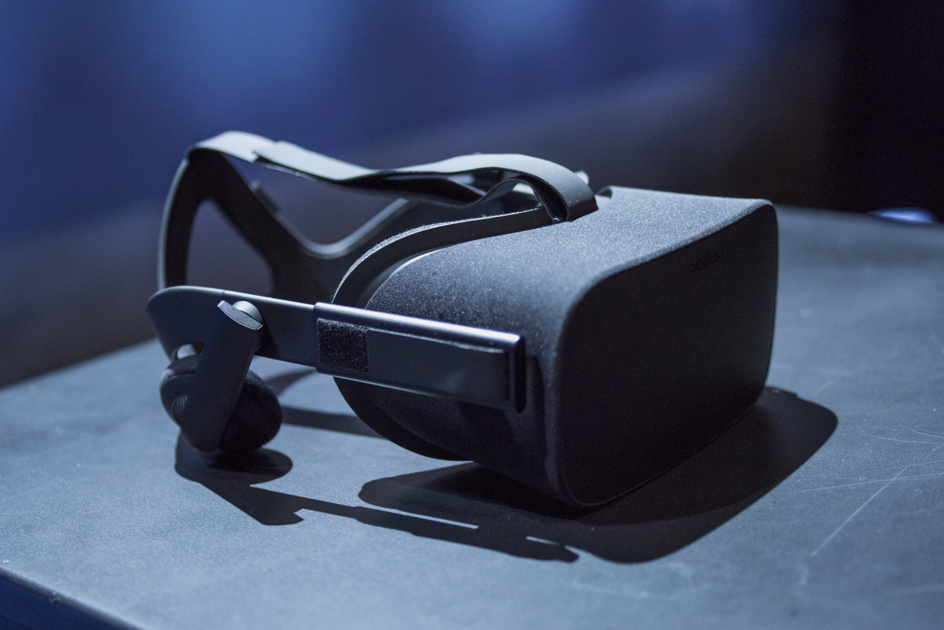 The Oculus Rift is arranged for a photograph during the Oculus VR Inc. "Step Into The Rift" event in San Francisco,   California, U.S., on Thursday, June 11, 2015. Facebook Inc.'s Oculus virtual-reality headsets will work with Microsoft Corp.'s Windows 10 and use the software maker's wireless Xbox game controller. Photographer: David Paul Morris/Bloomberg  *** Local Caption *** Palmer Luckey