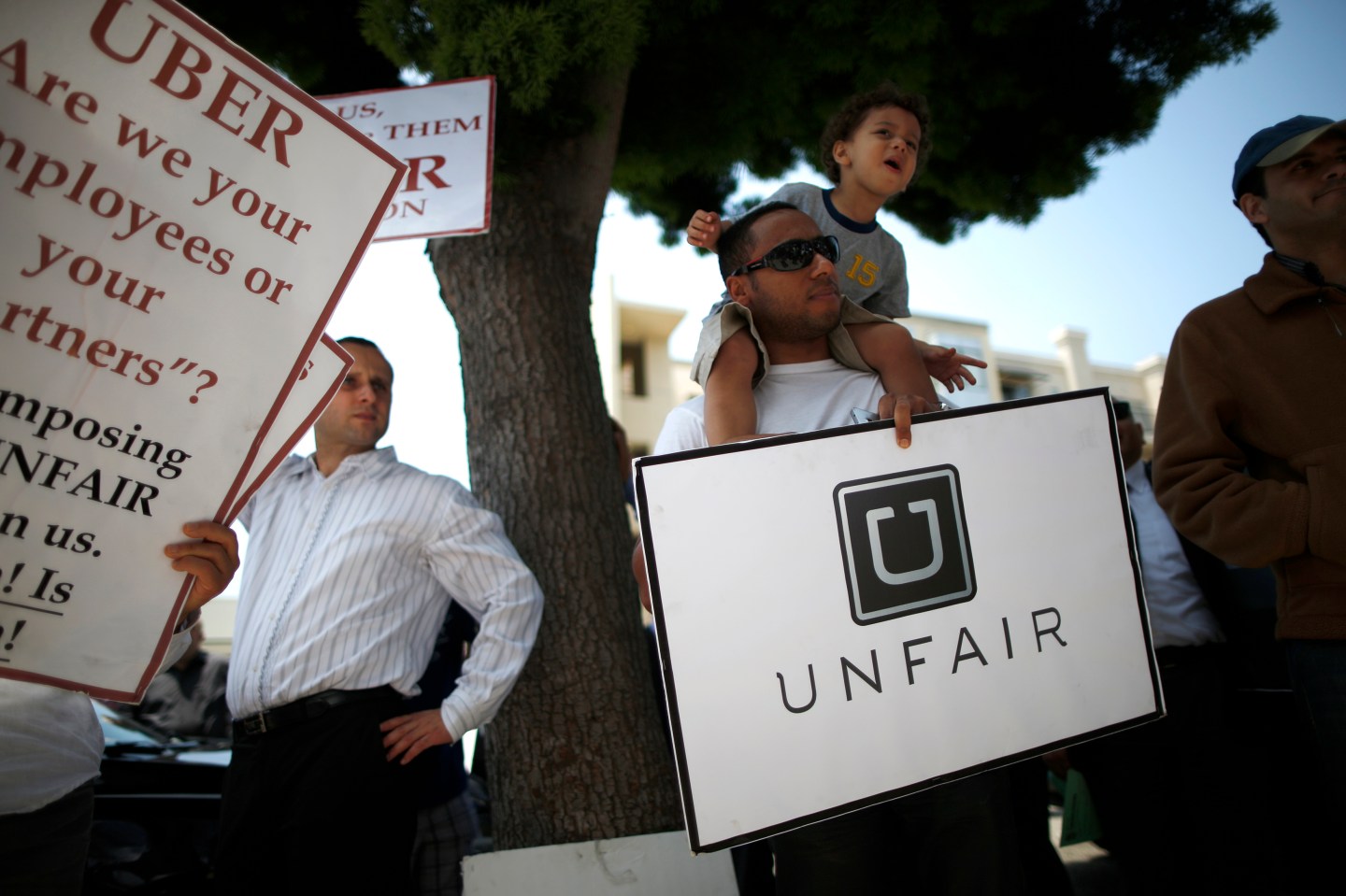 Uber driver Levin protests with other drivers against working conditions, in Santa Monica