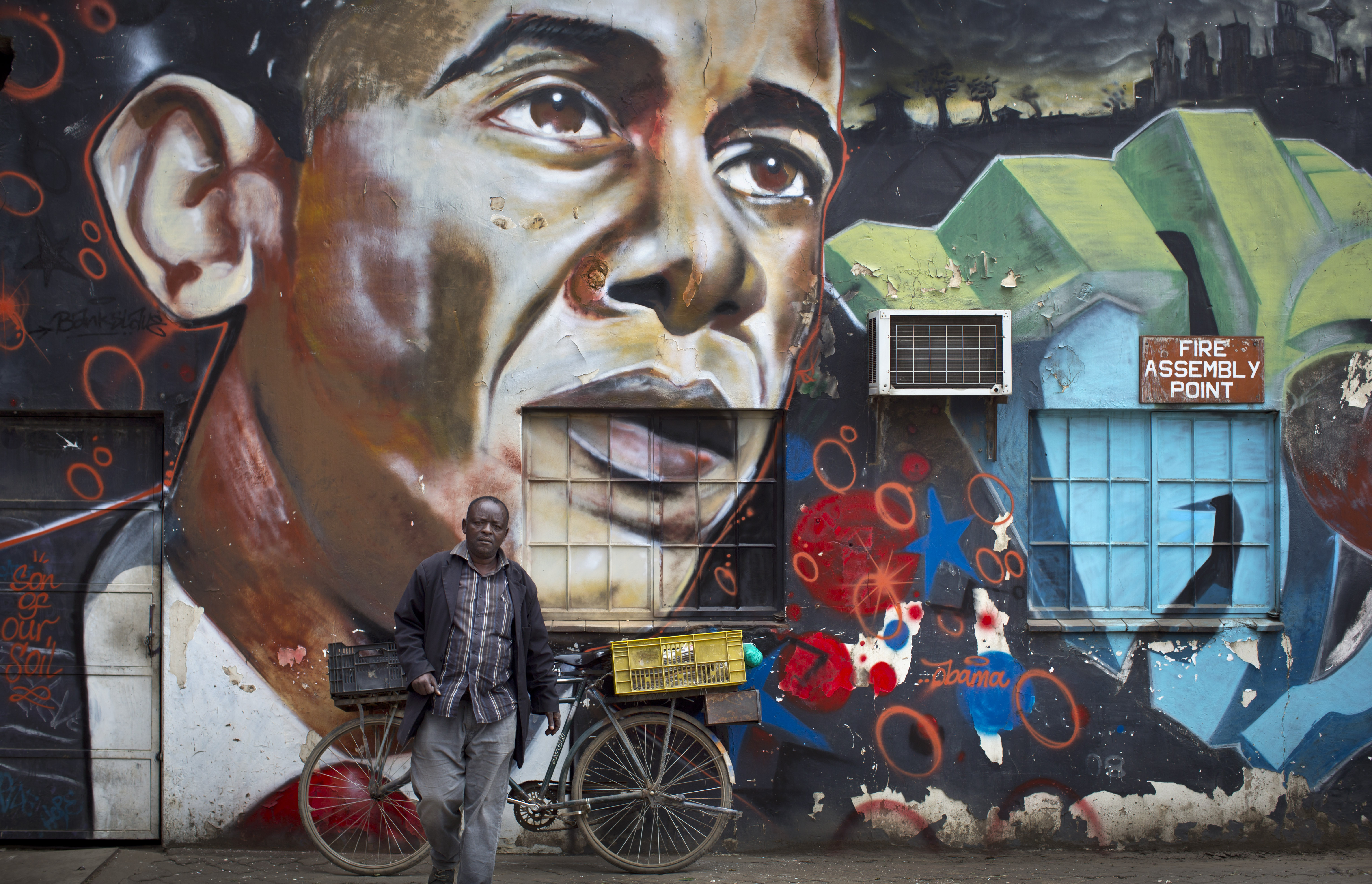 A mural of President Barack Obama at the GoDown Arts Centre in Nairobi, Kenya