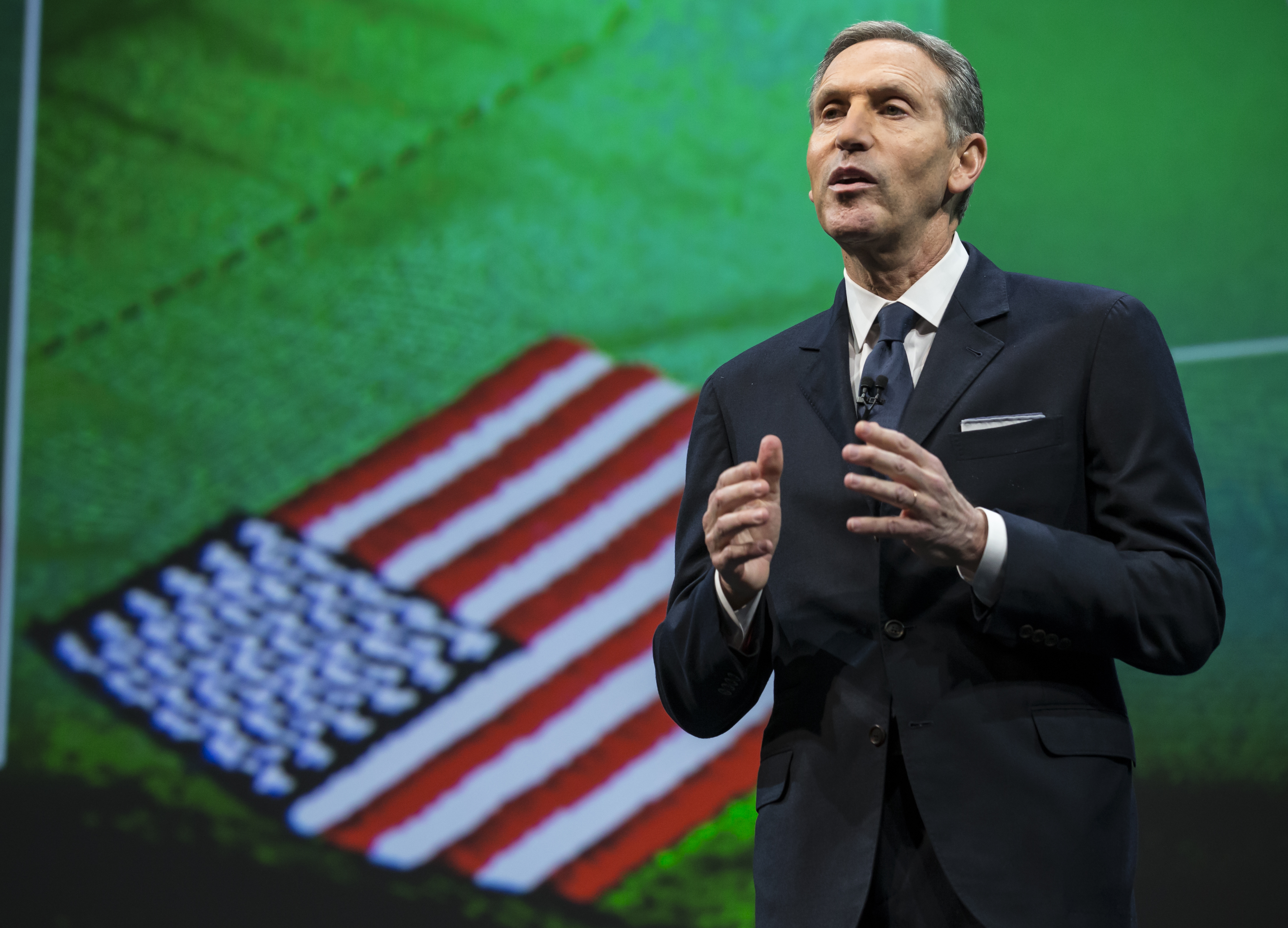 Starbucks Chairman and CEO Howard Schultz talks during the Starbucks annual shareholders meeting on March 18, 2015 in Seattle, Washington.
