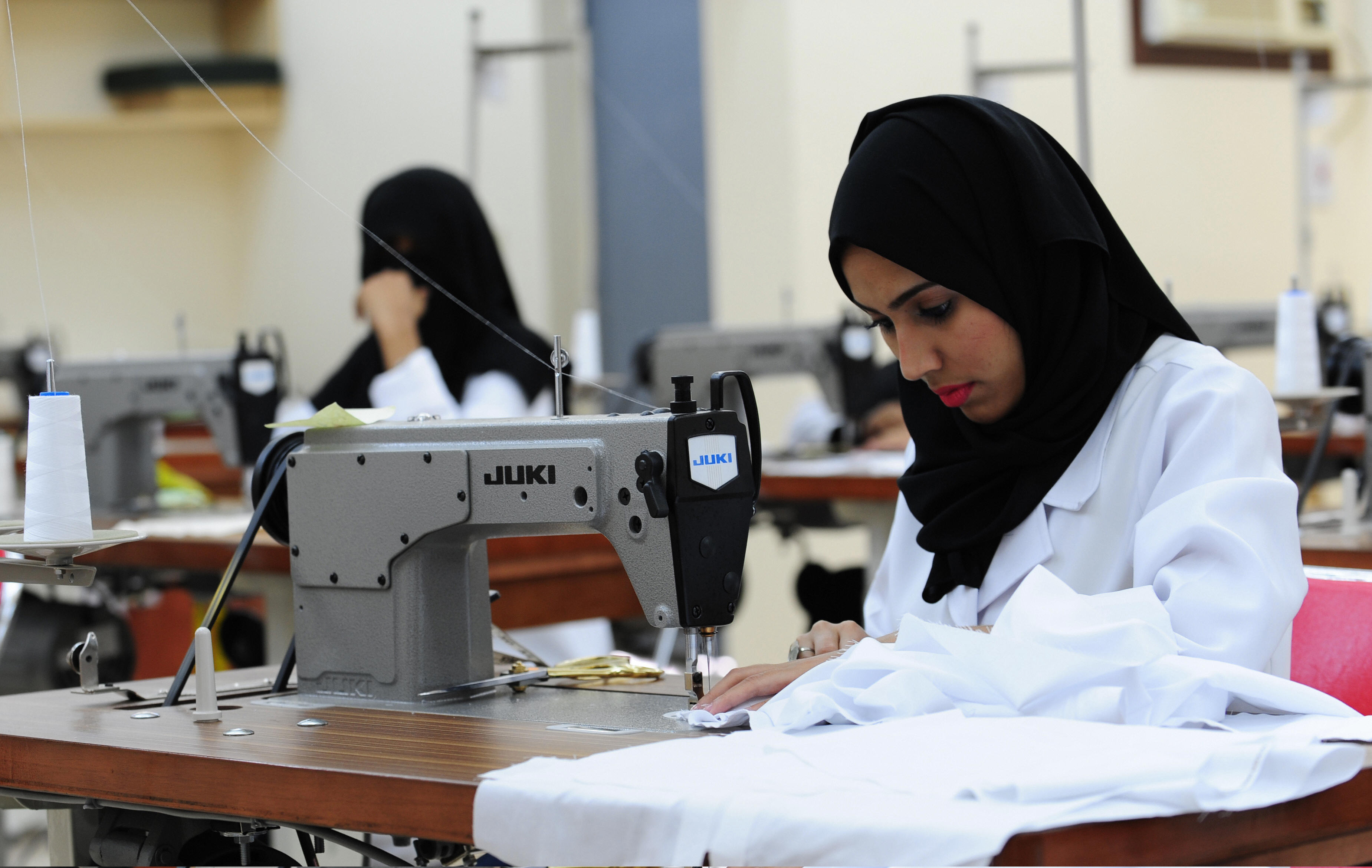 Saudi seamstresses work at a factory in the Red Sea city of Jeddah.