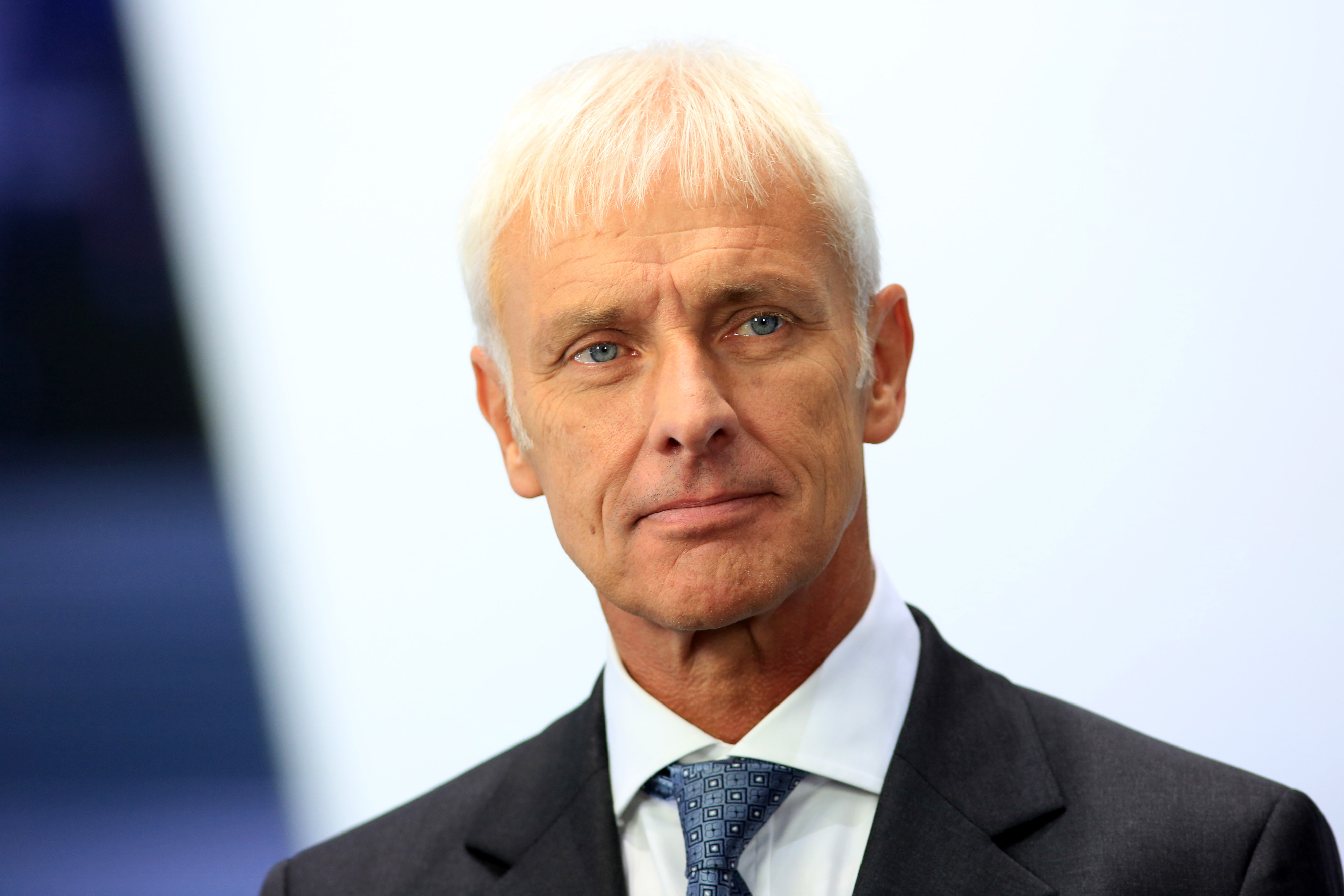 Matthias Mueller, chief executive officer of Porsche AG, pauses during a Bloomberg Television interview during previews to IAA Frankfurt Motor Show in Frankfurt, Germany, on Tuesday, Sept. 15, 2015. Mueller is one of the favorites to be the next CEO of Volkswagen.