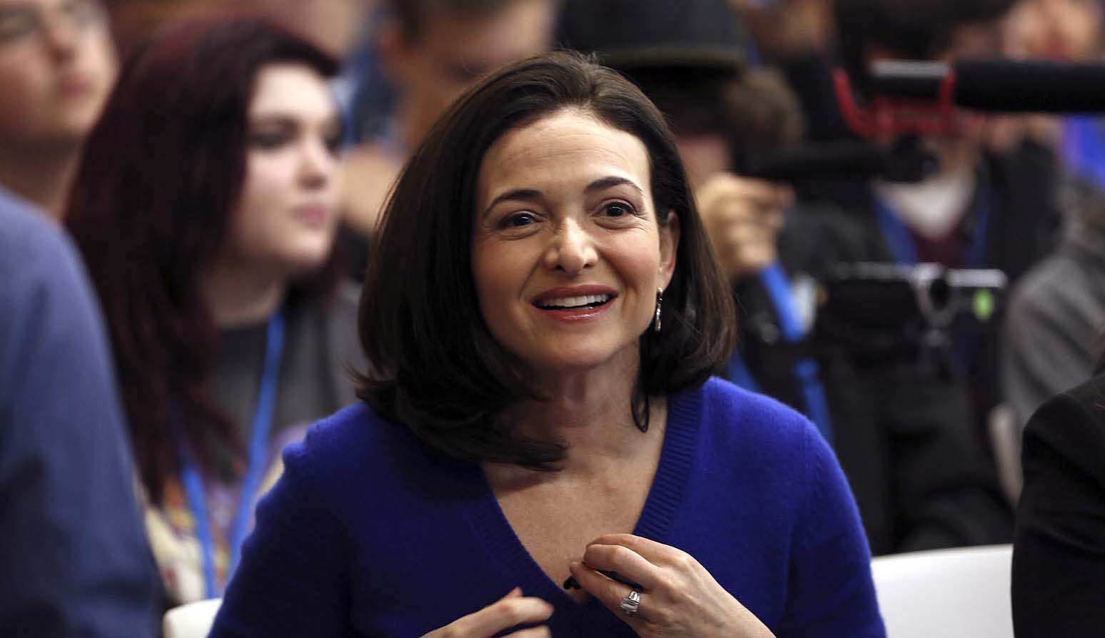 Facebook COO Sheryl Sandberg looks on at the Facebook headquarters in Menlo Park