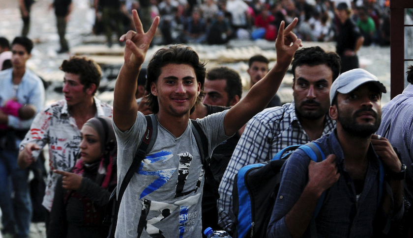 A group of Migrants in Macedonia, near its border with Greece