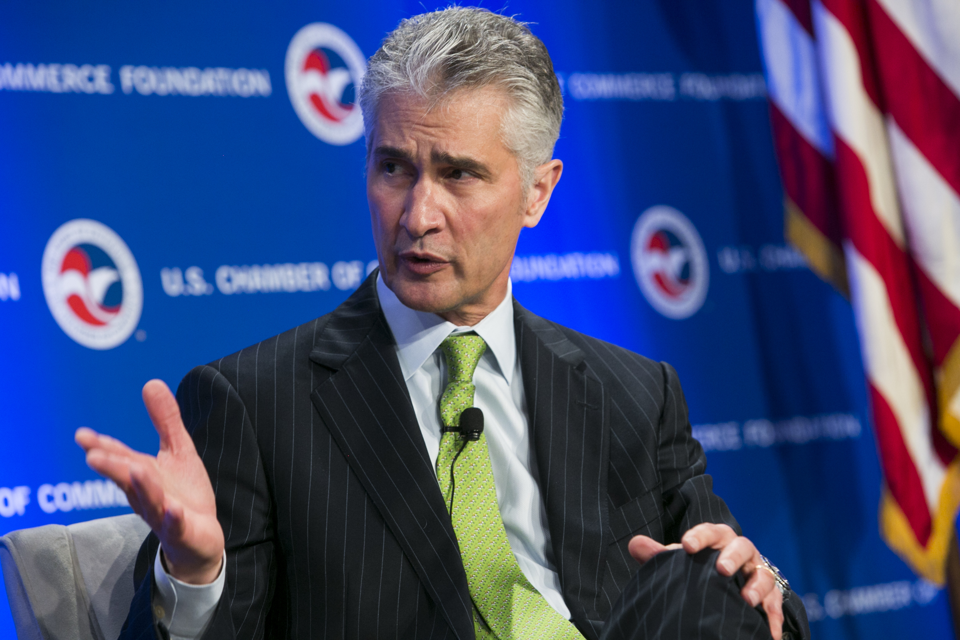 Jeff Smisek, Chairman, President & CEO, United Airlines, speaks at the 14th annual U.S. Chamber Of Commerce Foundation Aviation Summit in downtown Washington, D.C., on March 17, 2015. Photo Credit: Kristoffer Tripplaar/ Sipa USA *** Please Use Credit from Credit Field ***