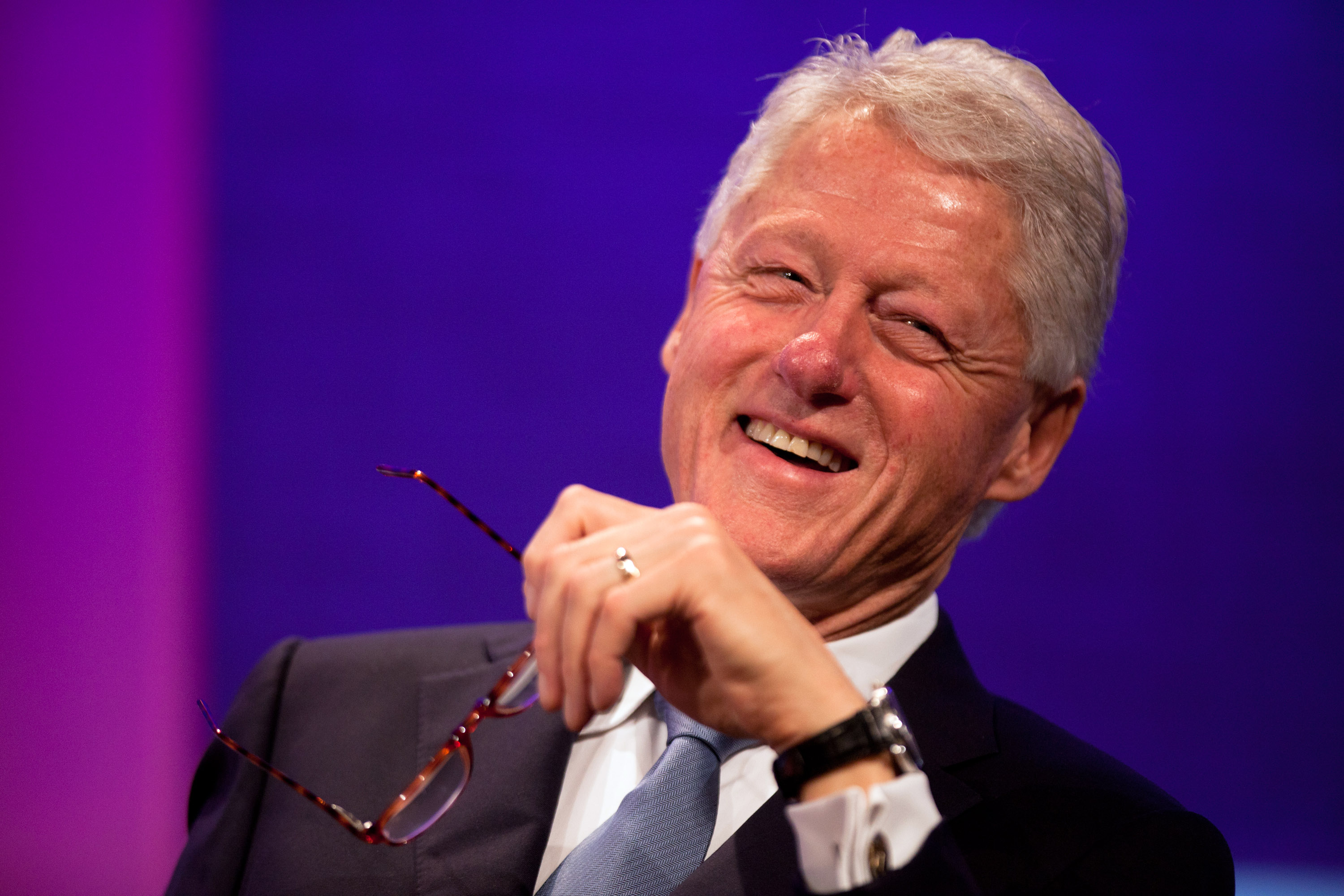 NEW YORK - SEPTEMBER 20: Former U.S. President Bill Clinton addresses the audience during the opening plenary, called Leaders Dialogue on Climate Change, of the seventh annual meeting of the Clinton Global Initiative (CGI) at the Sheraton New York Hotel on September 20, 2011 in New York City. Established in 2005 by former U.S. President Bill Clinton, the CGI assembles global leaders to develop and implement solutions to some of the world's most urgent problems. (Photo by Daniel Berehulak/Getty Images)