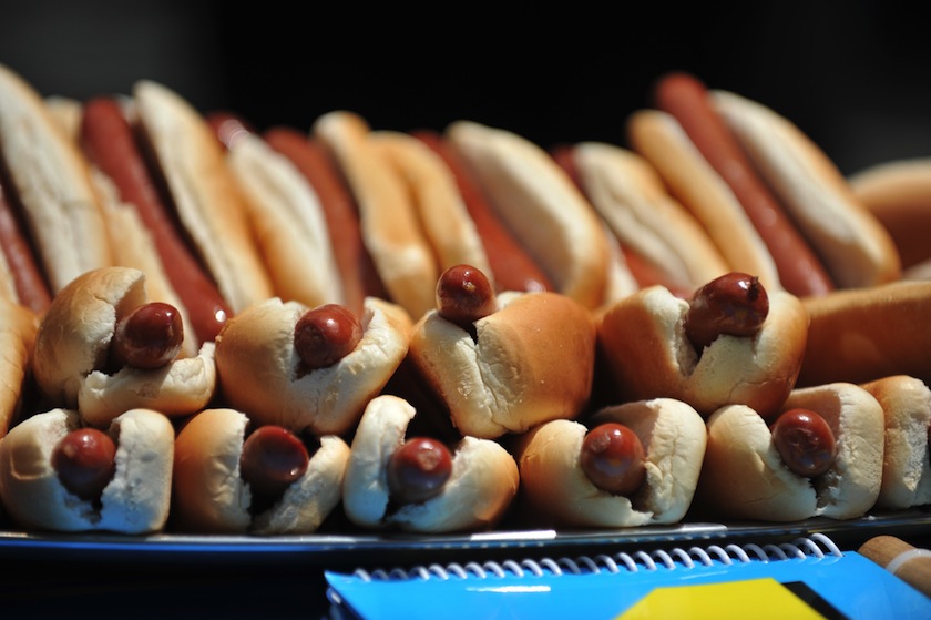 Hot dogs in buns at the official weigh-i