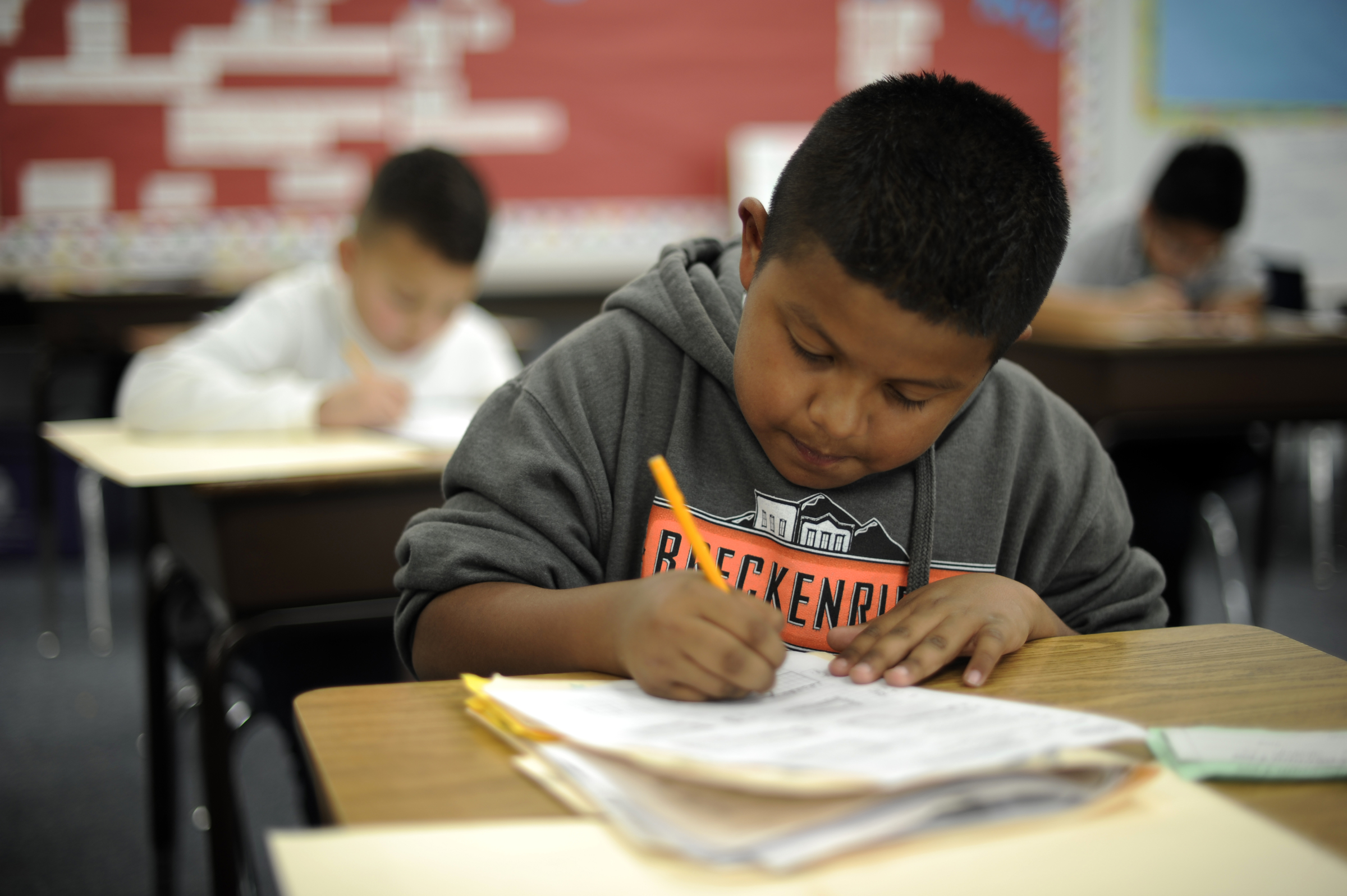 Jorge Saucedo of 4th grade is in the math class at Jose Valdez Elementary School in Denver, CO.