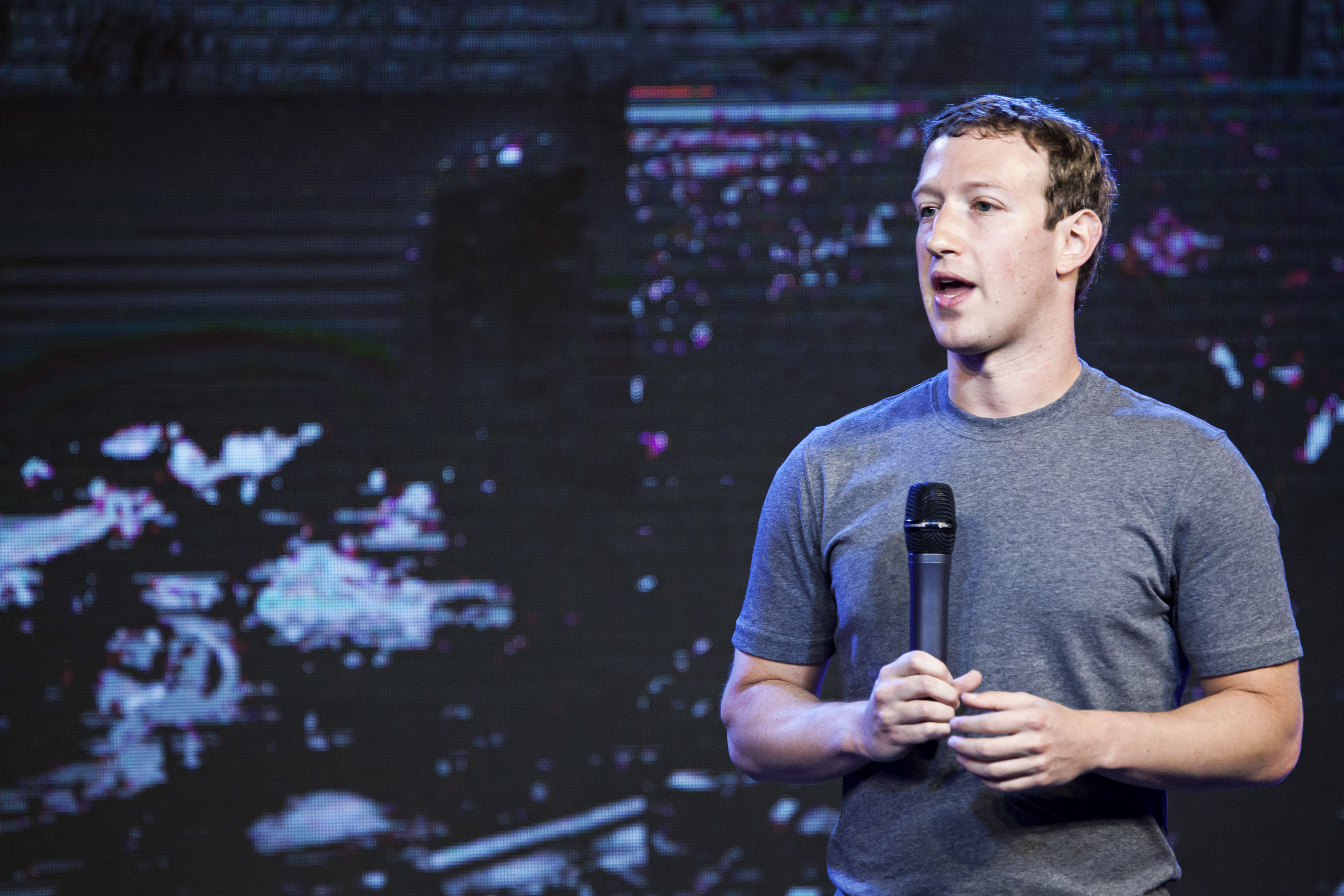 Mark Zuckerberg, chief executive officer of Facebook Inc., speaks during the Internet.org summit in New Delhi, India, on Thursday, Oct. 9, 2014.