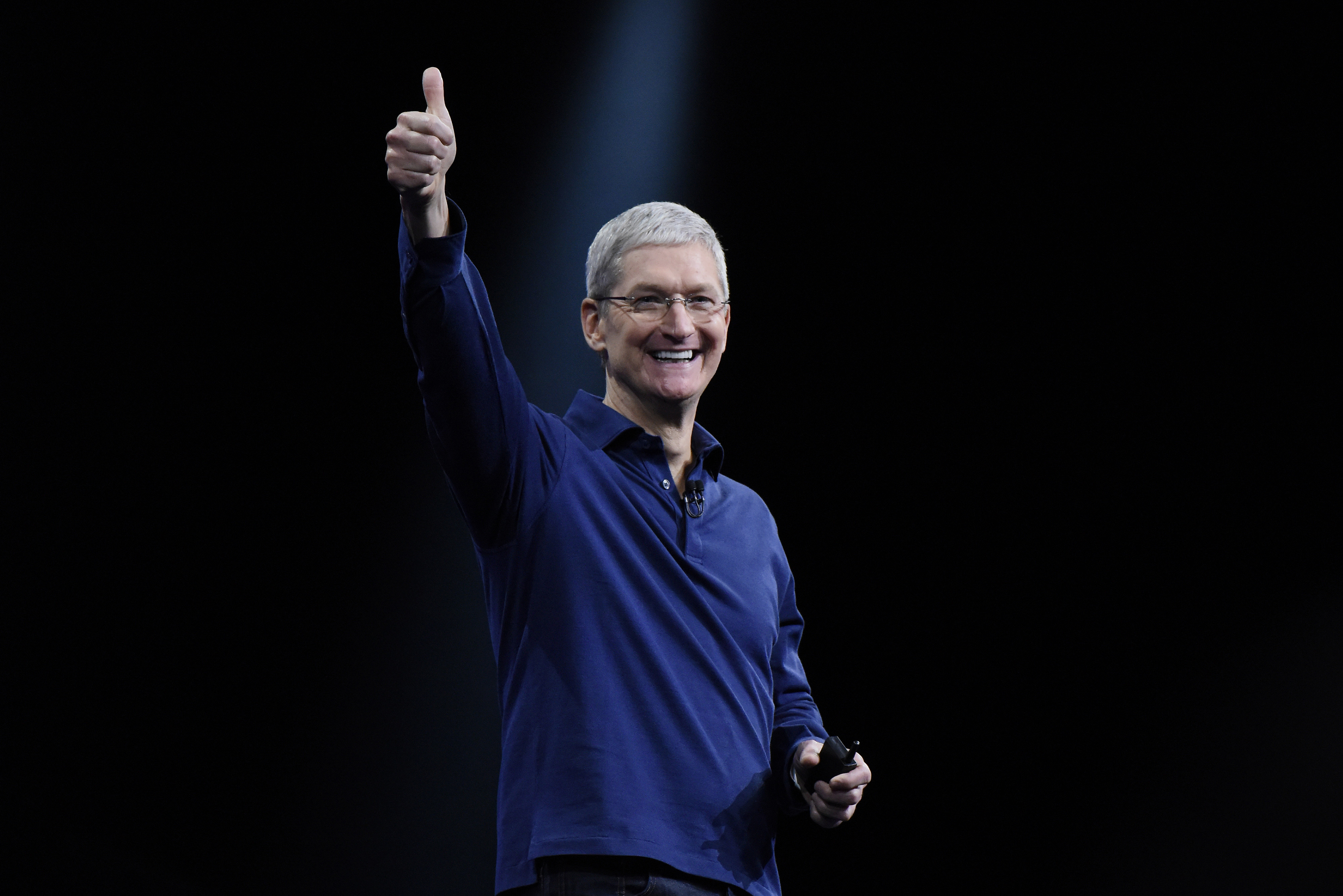 Tim Cook, chief executive officer of Apple Inc., speaks during the Apple World Wide Developers Conference (WWDC) in San Francisco, California, U.S., on Monday, June 8, 2015. Apple Inc., the maker of iPhones and iPads, will introduce software improvements for its computer and mobile devices as well as reveal new updates, including the introduction of a revamped streaming music service. Photographer: David Paul Morris/Bloomberg *** Local Caption *** Tim Cook