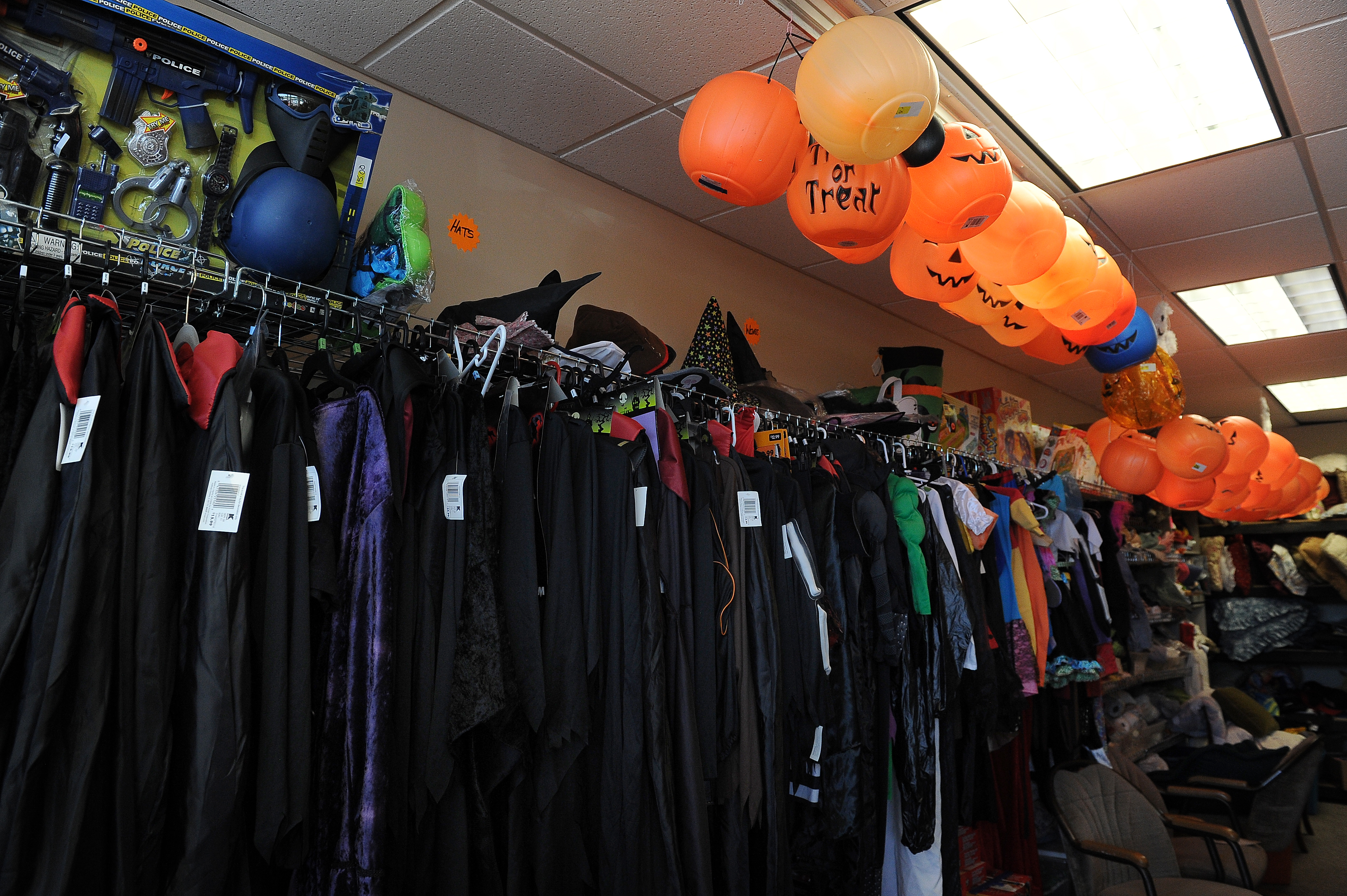 Halloween costumes and goods for sale at Bob's 50/50 thrift store in Lakewood, Colorado.