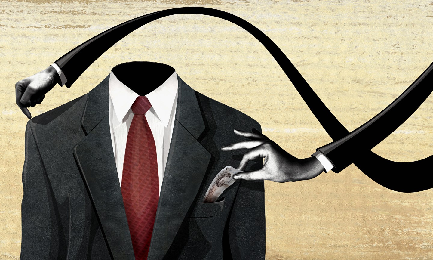 Arms taking money from businessman's pocket