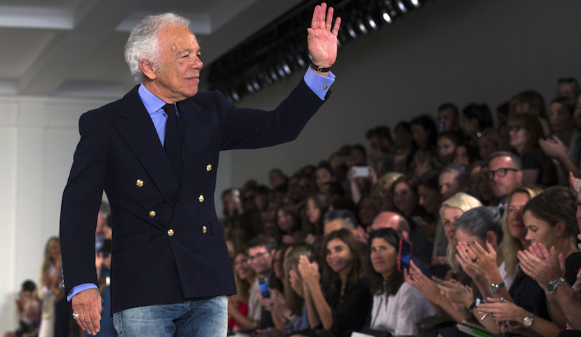 Ralph Lauren greets the crowd after presenting his Spring/Summer 2016 collection during New York Fashion Week in September.