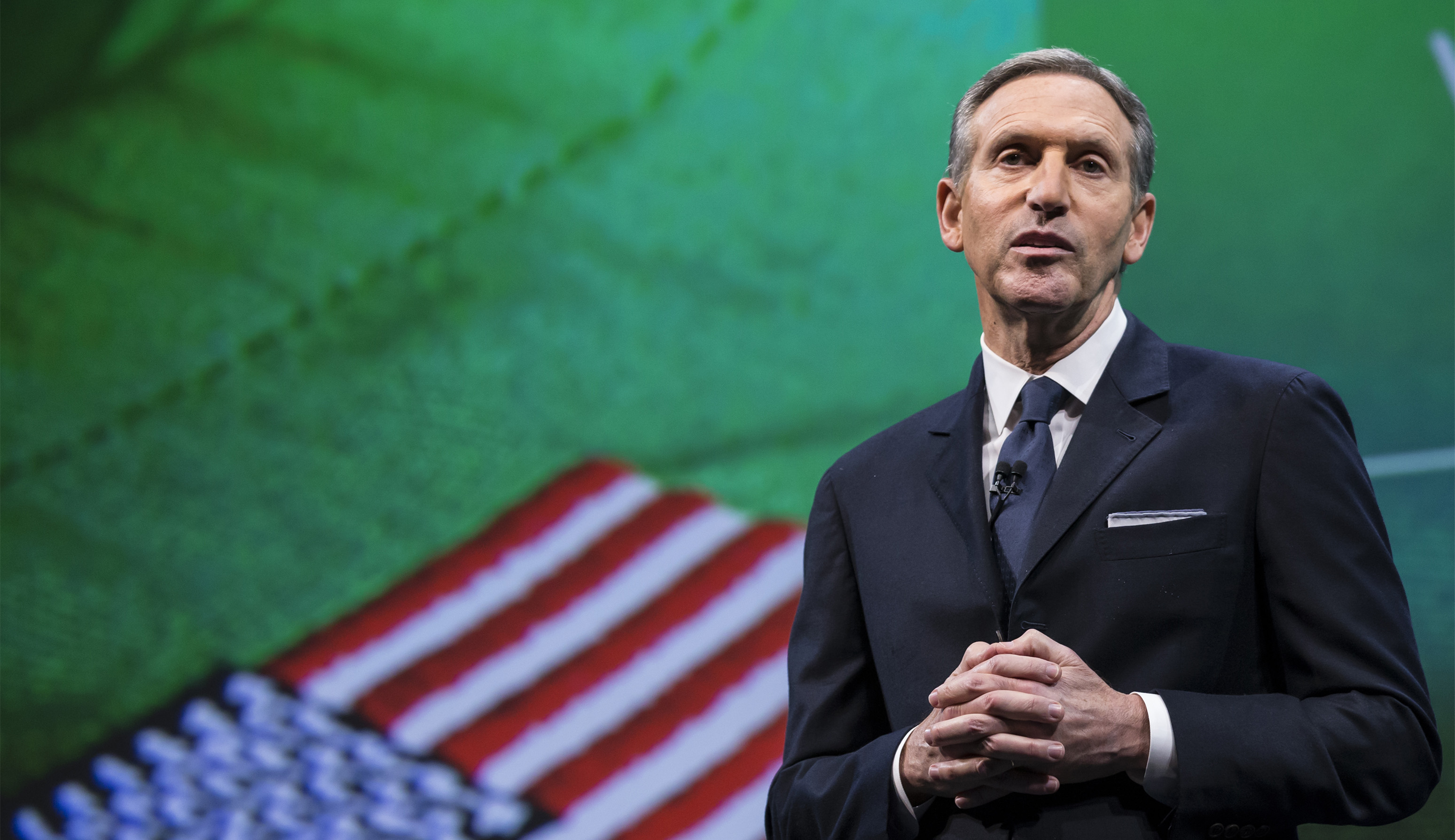 SEATTLE, WA - MARCH 18: Starbucks Chairman and CEO Howard Schultz talks about the company's goal to hire 10,000 military veteran's and military spouses during the Starbucks annual shareholders meeting March 18, 2015 in Seattle, Washington. Schultz also announced a 2-for-1 stock split, the sixth in the company's history, during the meeting. (Stephen Brashear/Getty Images)