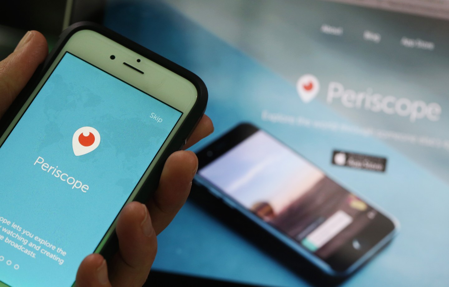 The Periscope video streaming site logo is displayed on the screen of an Apple Inc. iPhone in this arranged photograph taken in London, U.K., on Friday, May, 15, 2015. Facebook Inc. reached a deal with New York Times Co. and eight other media outlets to post stories directly to the social networkÕs mobile news feeds, as publishers strive for new ways to expand their reach. Photographer: Chris Ratcliffe/Bloomberg