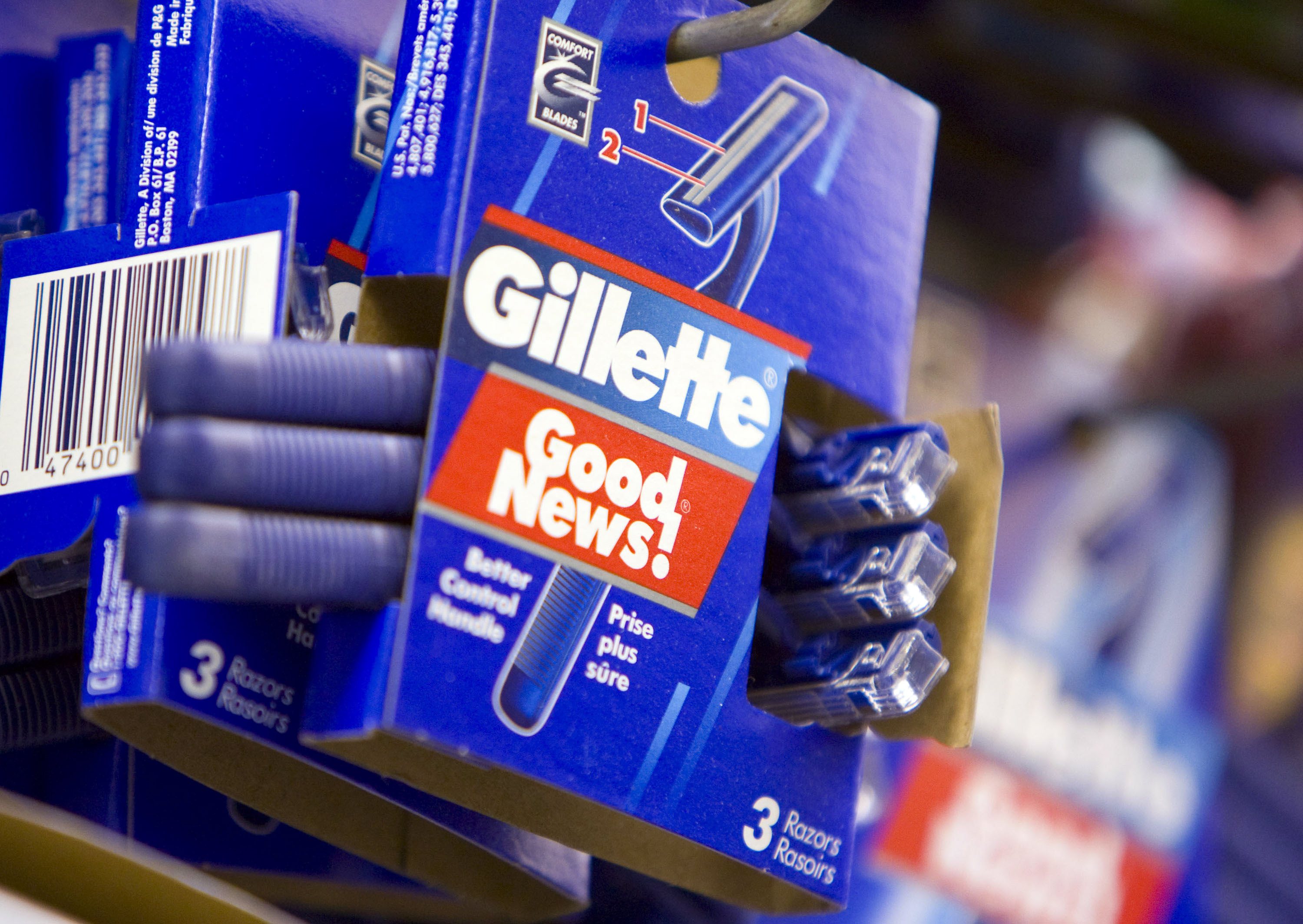 Procter & Gamble's Gillette disposable razors are displayed at a supermarket in New York, U.S.