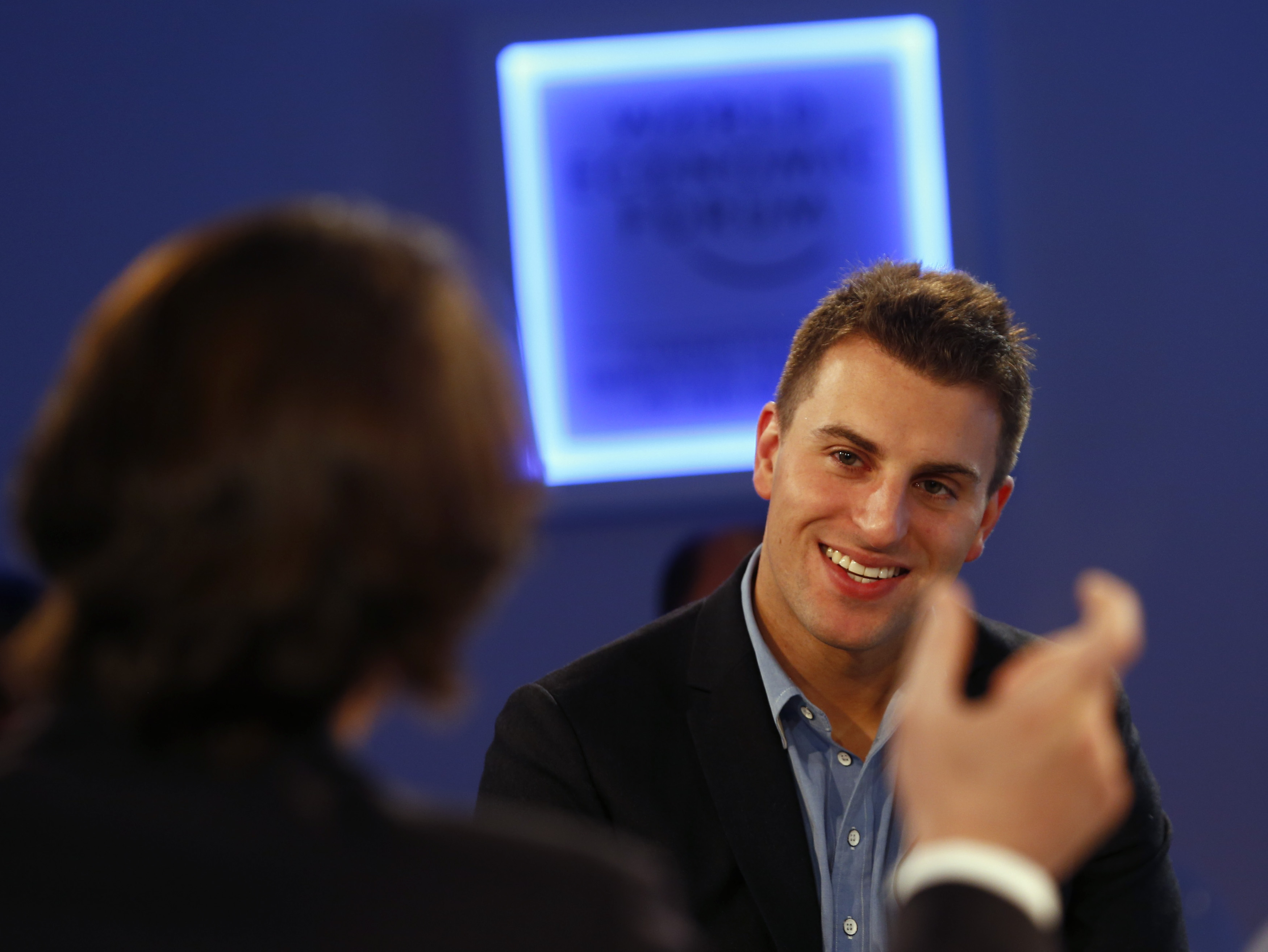 Chesky CEO of Airbnb attends session of World Economic Forum in Davos
