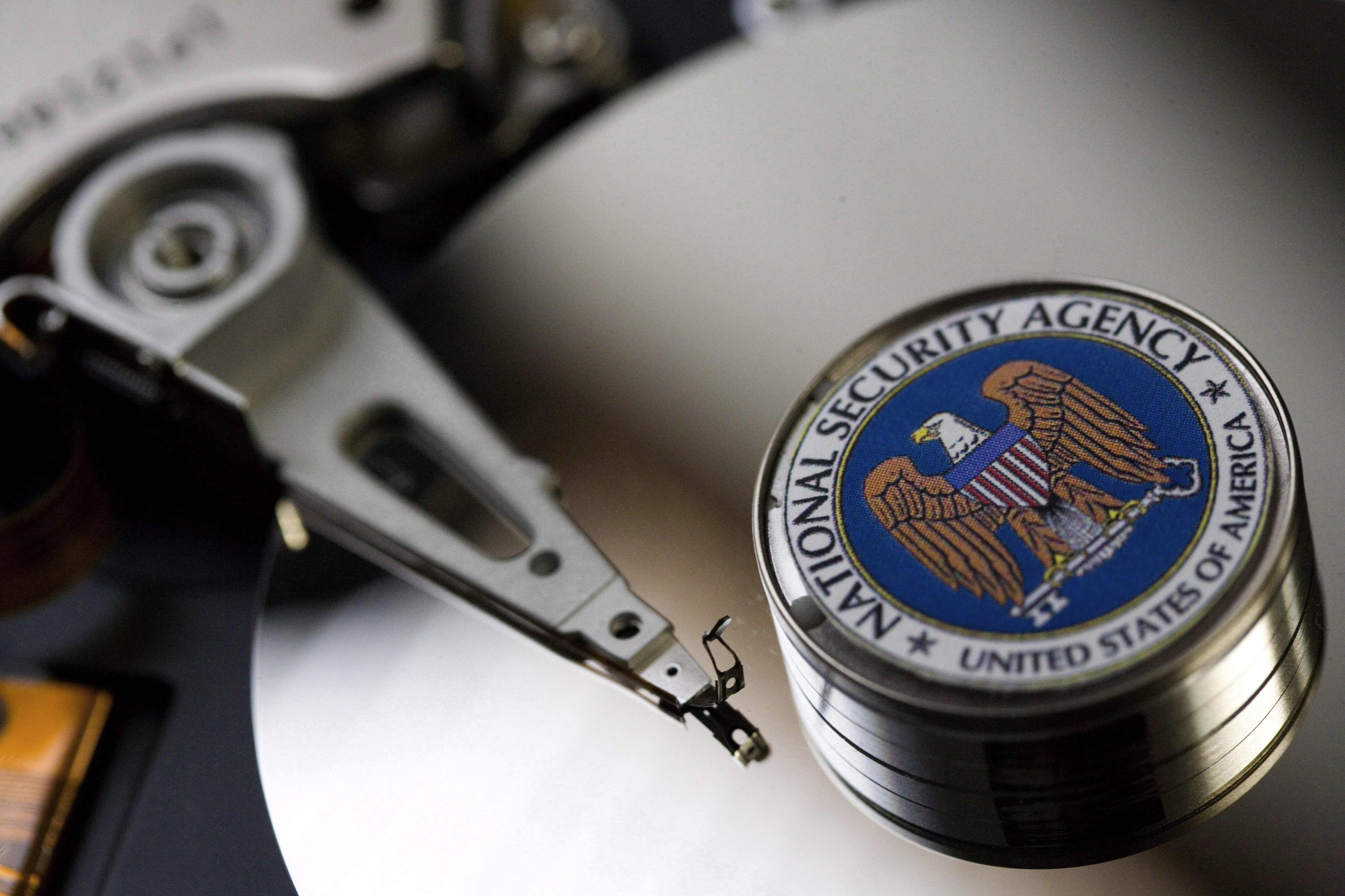 Symbol Photo Computer Hard Drive With NSA Logo.