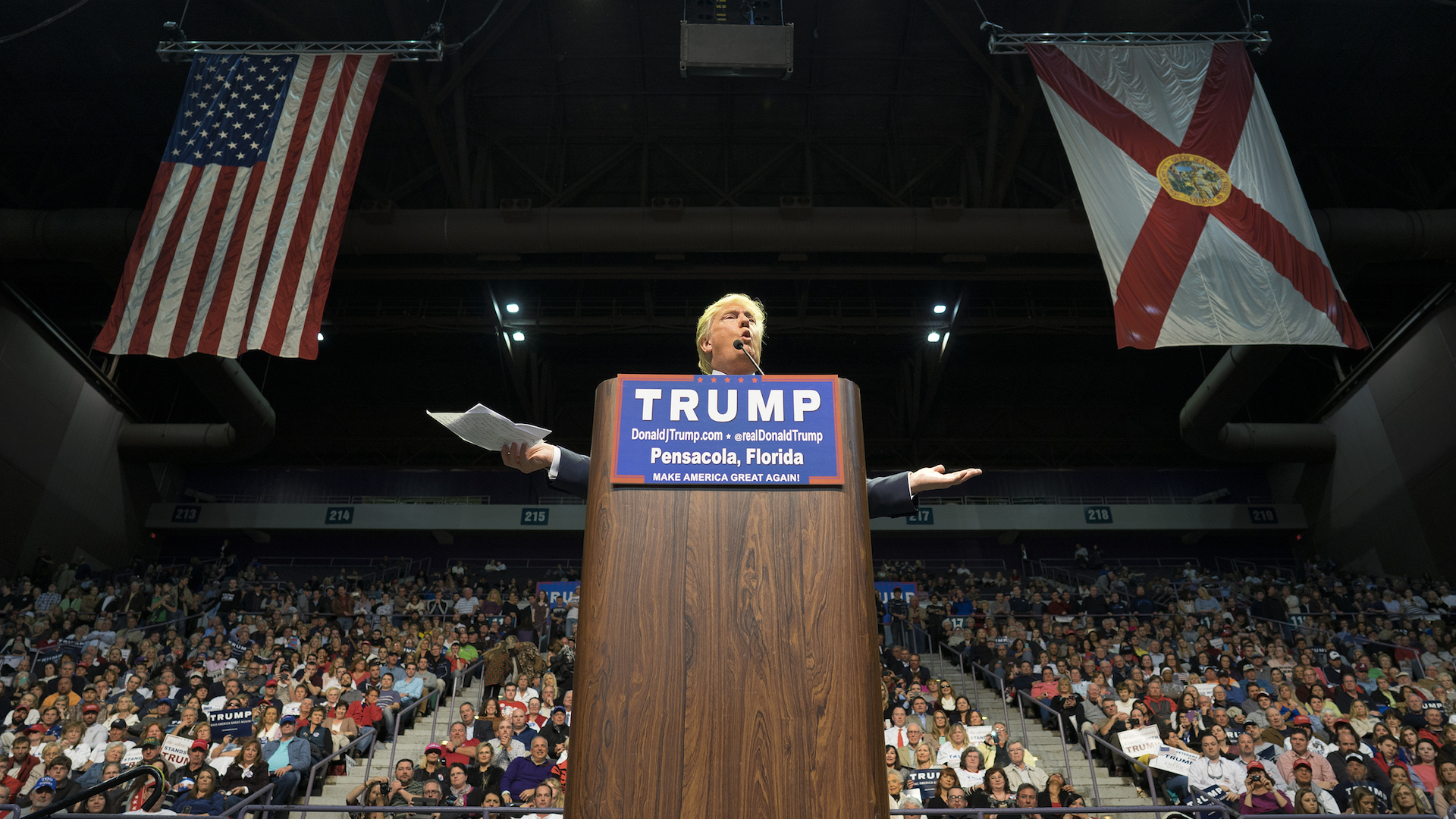 Donald Trump holds a  campaign rally in Pensacola, Florida.