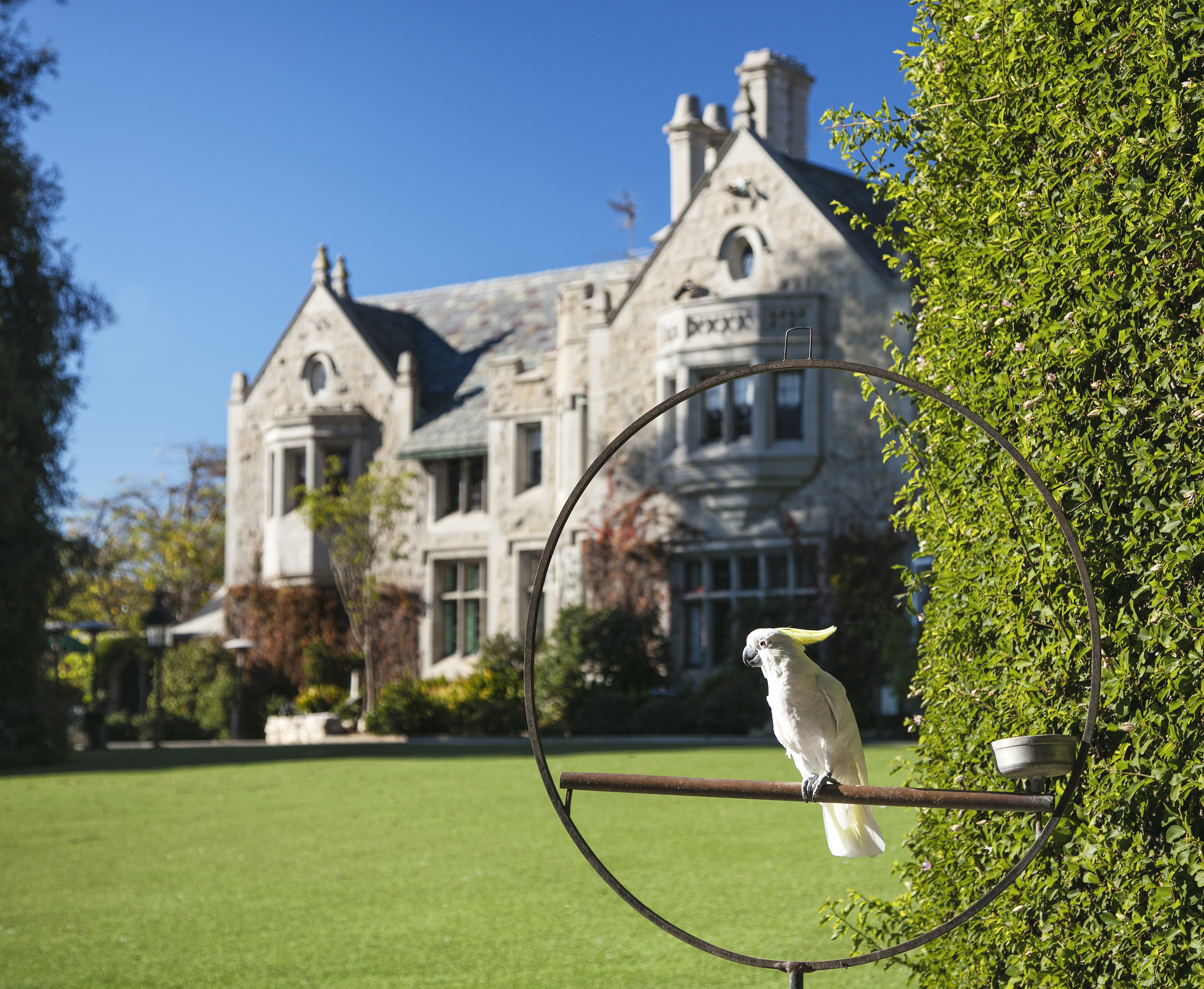 Exterior of the Playboy Mansion.