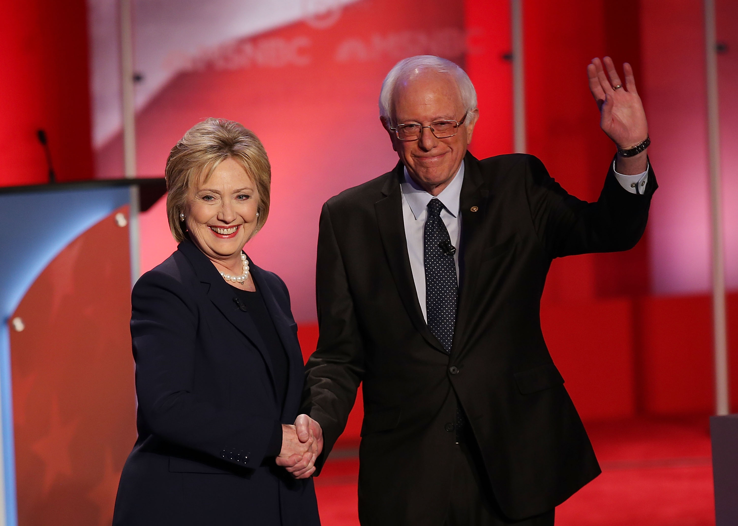 Democratic Presidential Candidates Hillary Clinton And Bernie Sanders Debate In Durham, New Hampshire