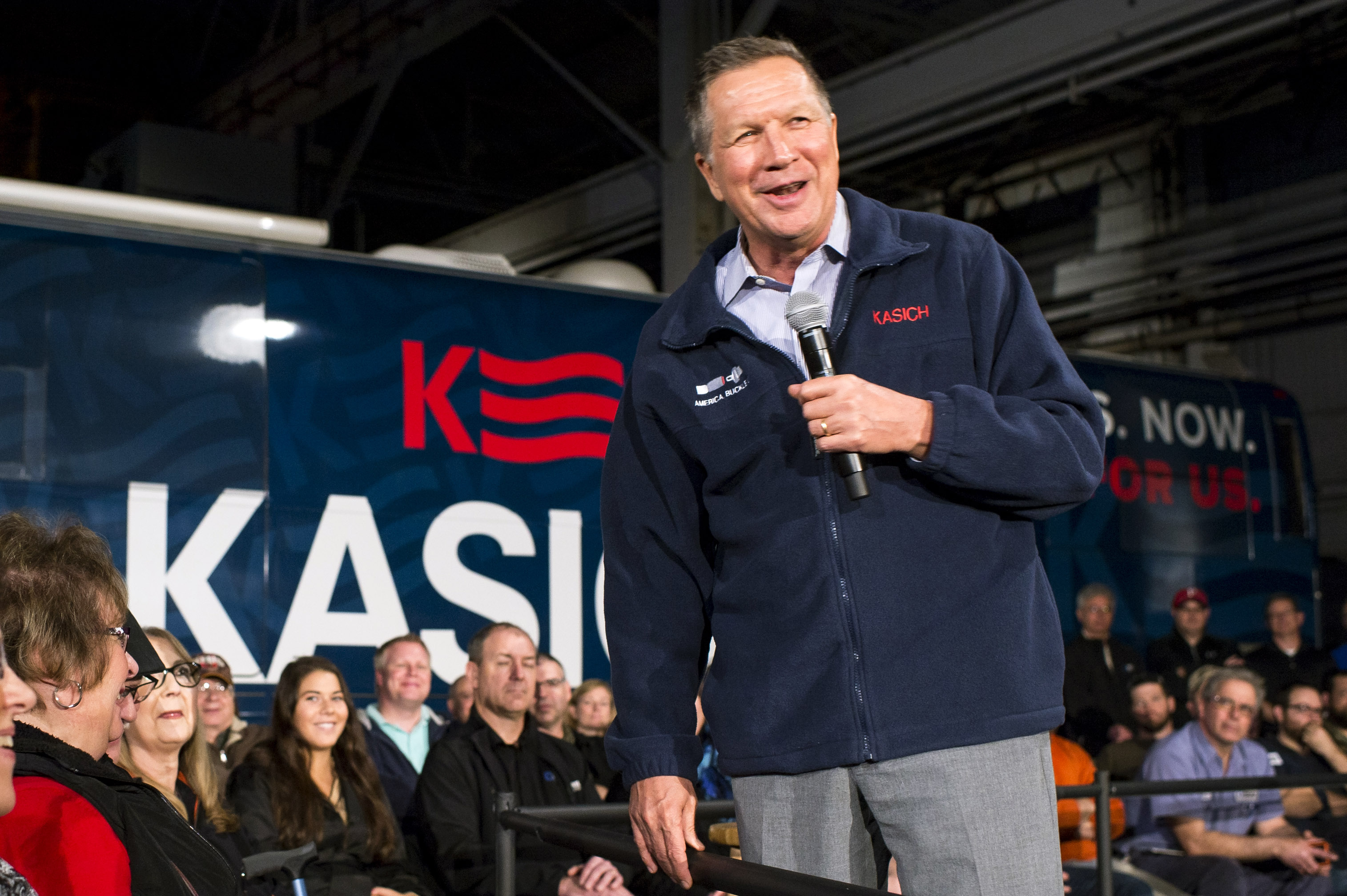 YOUNGSTOWN, OH - MARCH 14: Republican presidential candidate Ohio Gov. John Kasich speaks to supporters at a town hall meeting at Brilex Industries, Inc. on March 14, 2016 in Youngstown, Ohio. The campaign stop comes less than 24 hours before polls open in Ohio's winner-take-all primary election. (Photo by Angelo Merendino/Getty Images)