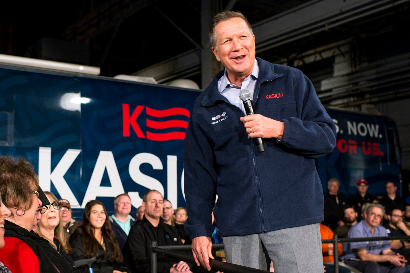 YOUNGSTOWN, OH - MARCH 14: Republican presidential candidate Ohio Gov. John Kasich speaks to supporters at a town hall meeting at Brilex Industries, Inc. on March 14, 2016 in Youngstown, Ohio. The campaign stop comes less than 24 hours before polls open in Ohio's winner-take-all primary election. (Photo by Angelo Merendino/Getty Images)