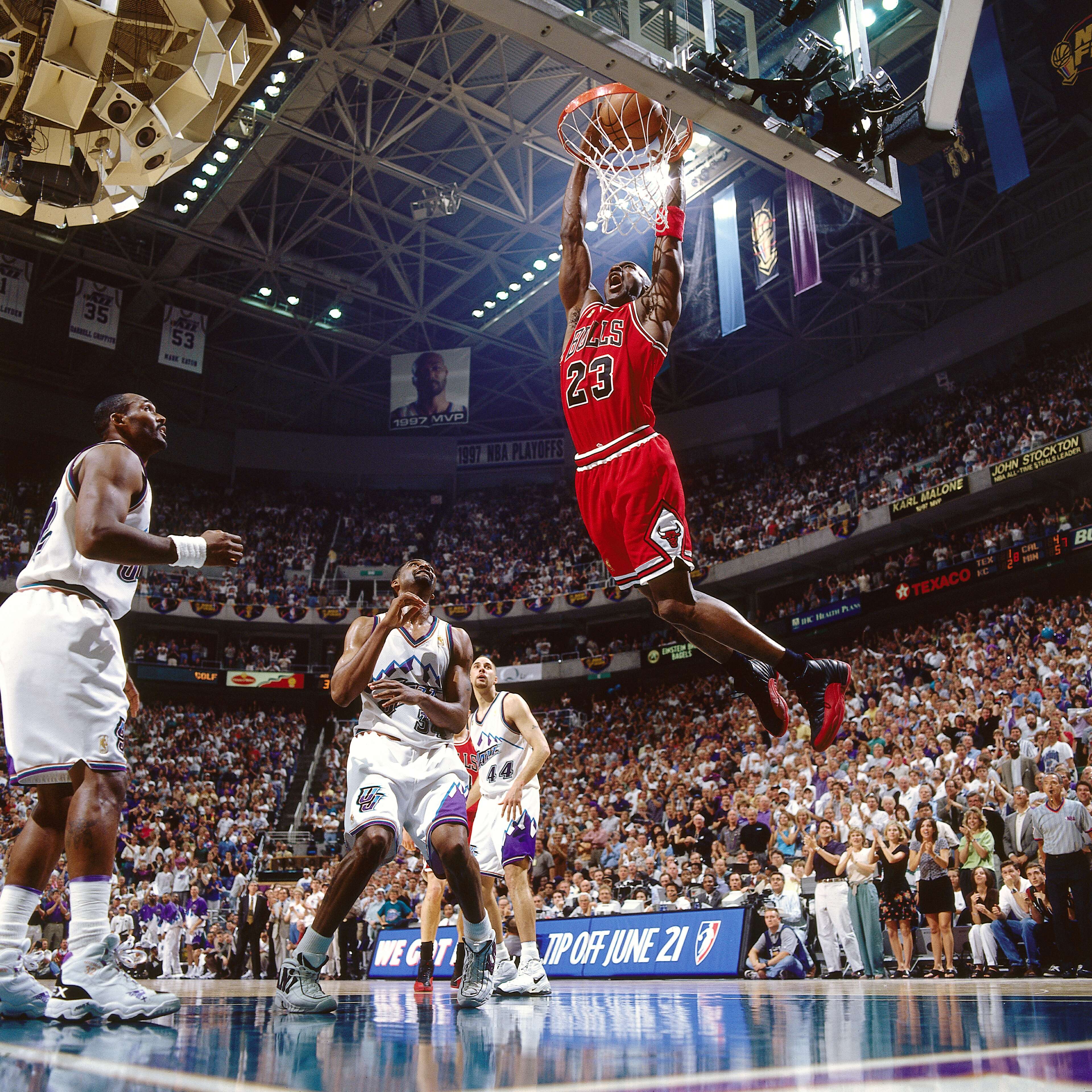 Michael Jordan attempts a dunk