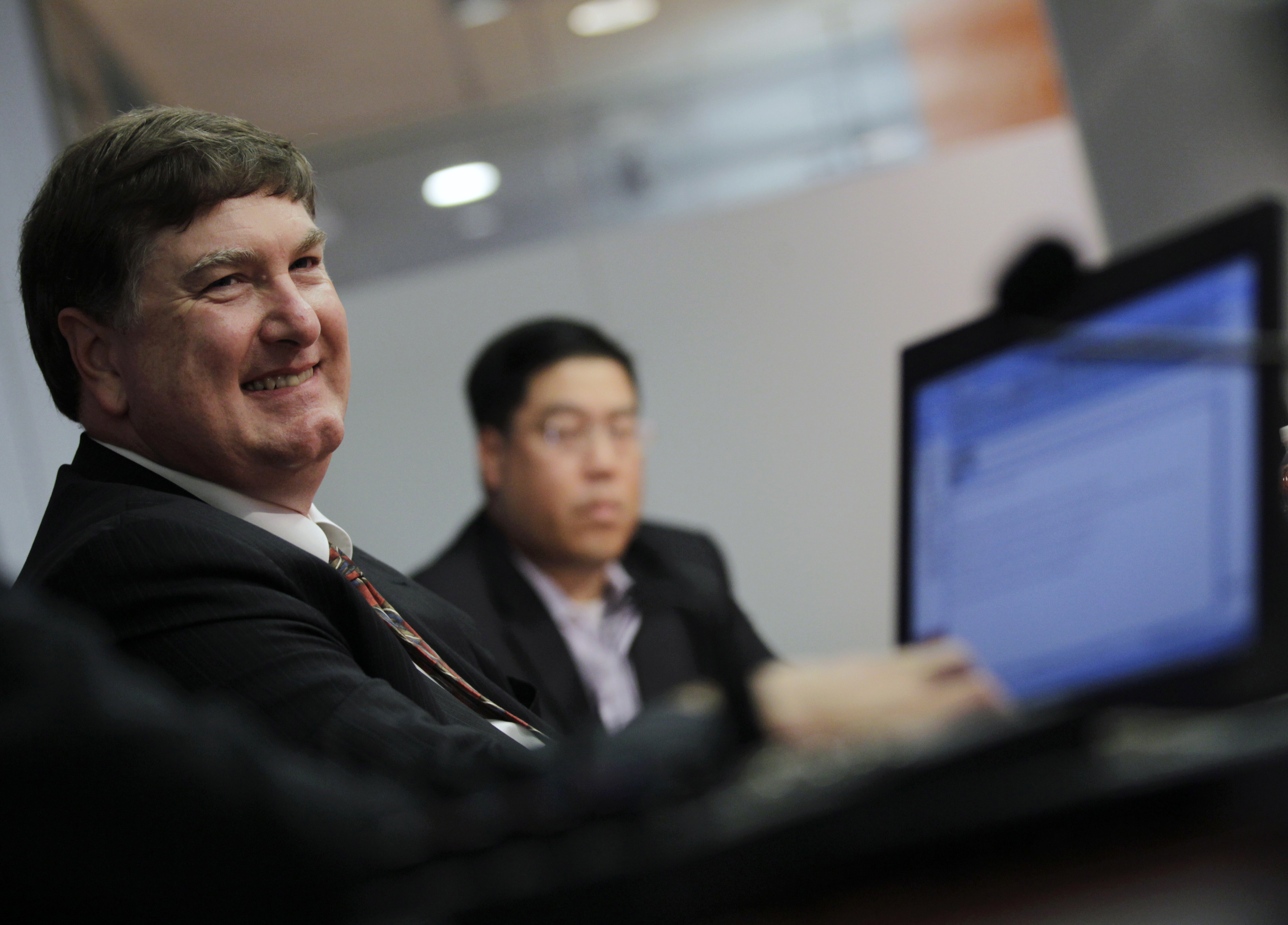 Johnson, senior VP of Corporate Strategy for Dell Inc, smiles during the Reuters Global Technology Summit in New York