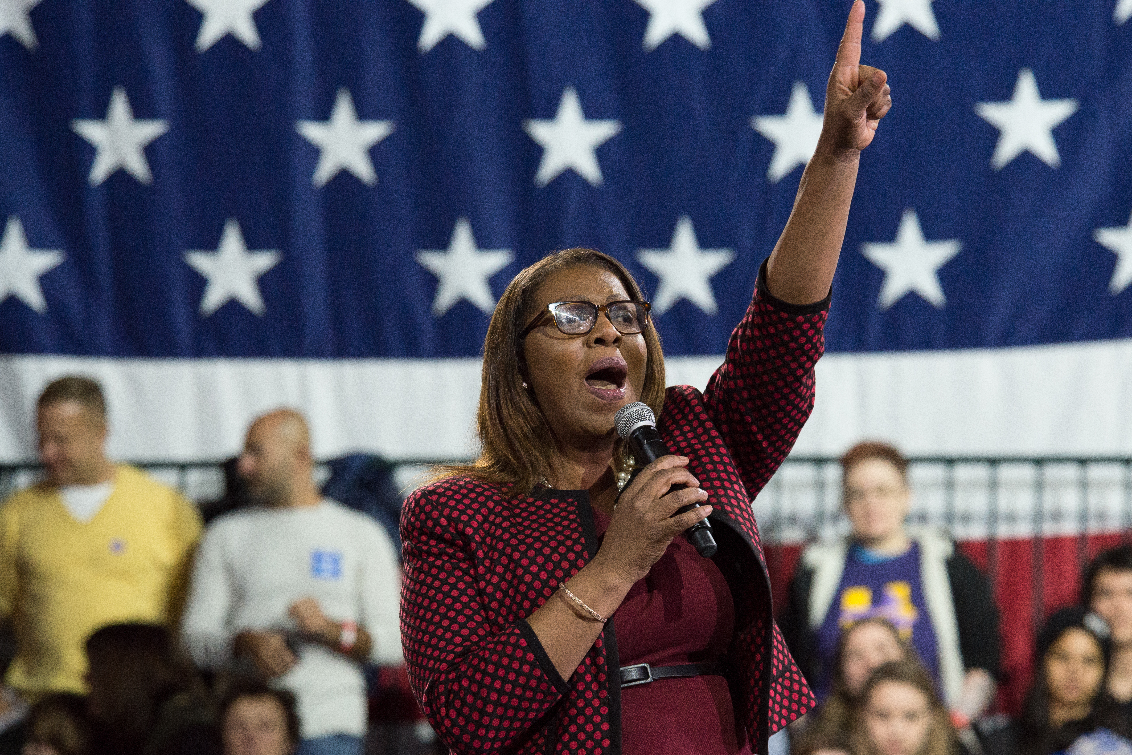 JACOB K  JAVITS CENTER, NEW YORK, NY, UNITED STATES - 2016/03/02: NYC Public Advocate Letitia James speaks to Hillary Clinton's supporters. Following her win of seven of the eleven Democratic primaries on "Super Tuesday," Democratic Presidential candidate Hillary Clinton spoke at a rally for her supporters at the Jacob K. Javits Center. (Photo by Albin Lohr-Jones/Pacific Press/LightRocket via Getty Images)