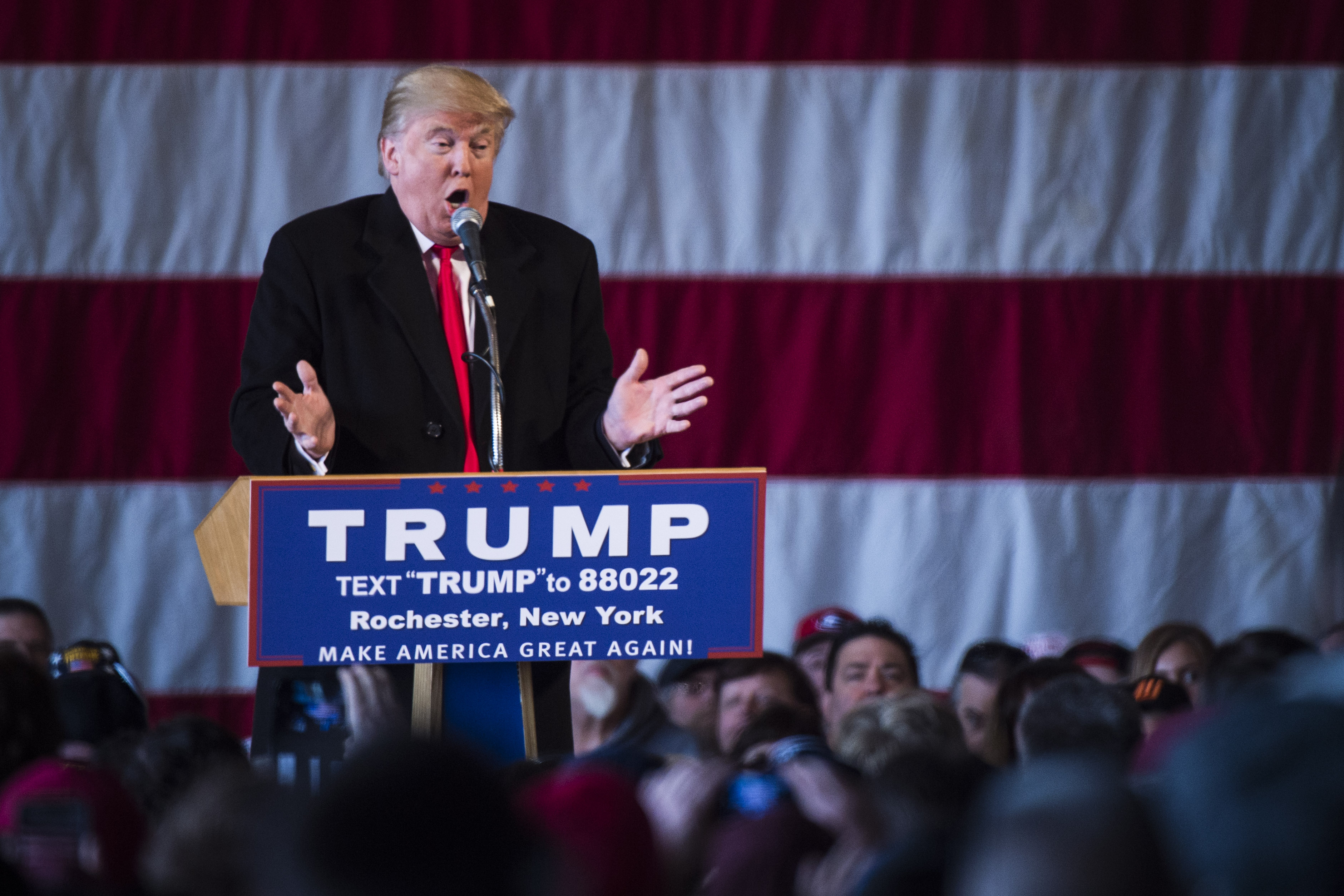 Republican presidential candidate Donald Trump in Rochester, NY.