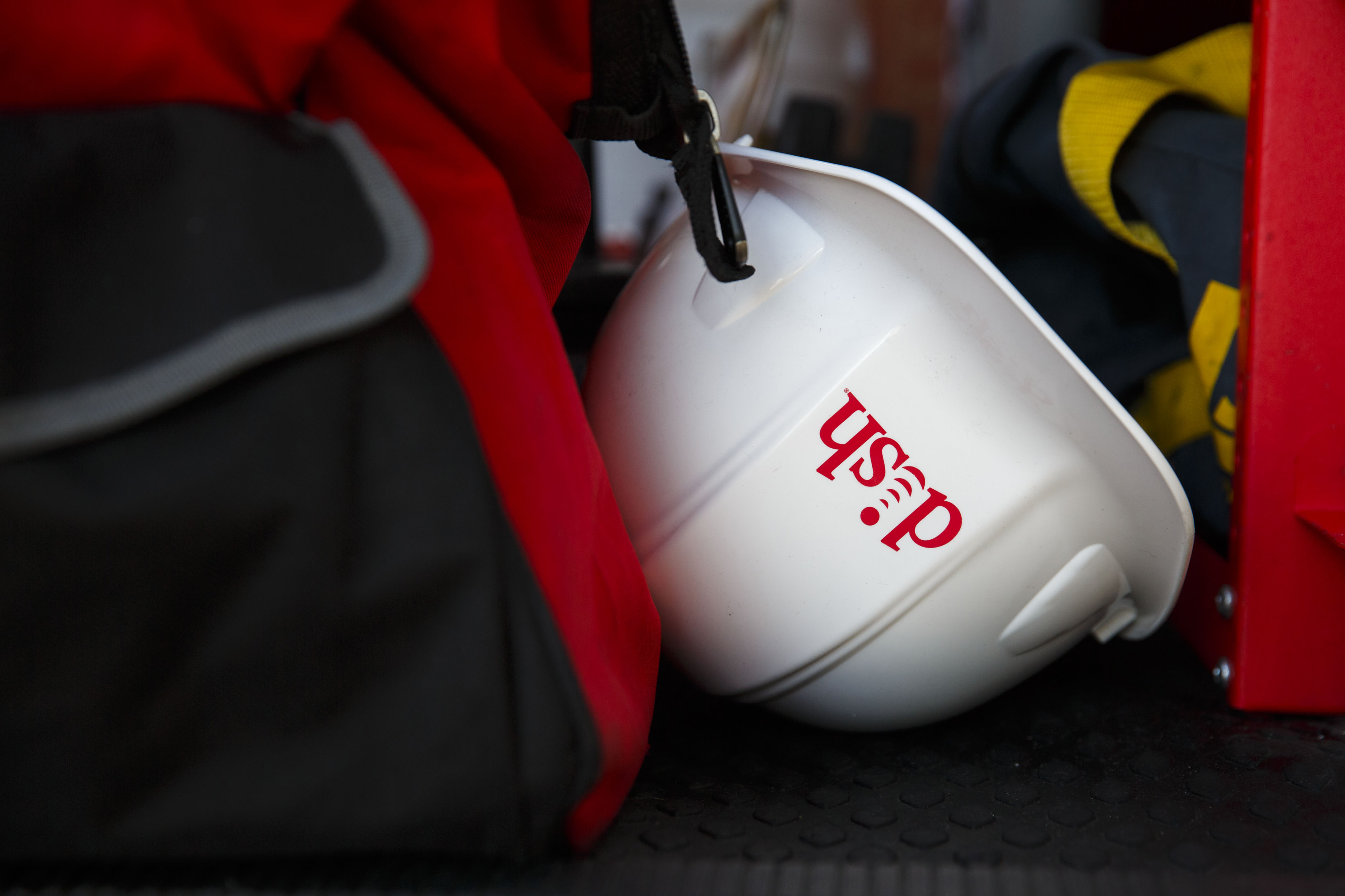 The Dish Network Corp. logo is displayed on a hard hat during a installation in Paramount, California, U.S., on Tuesday, November 3, 2015. Photographer: Patrick T. Fallon/Bloomberg