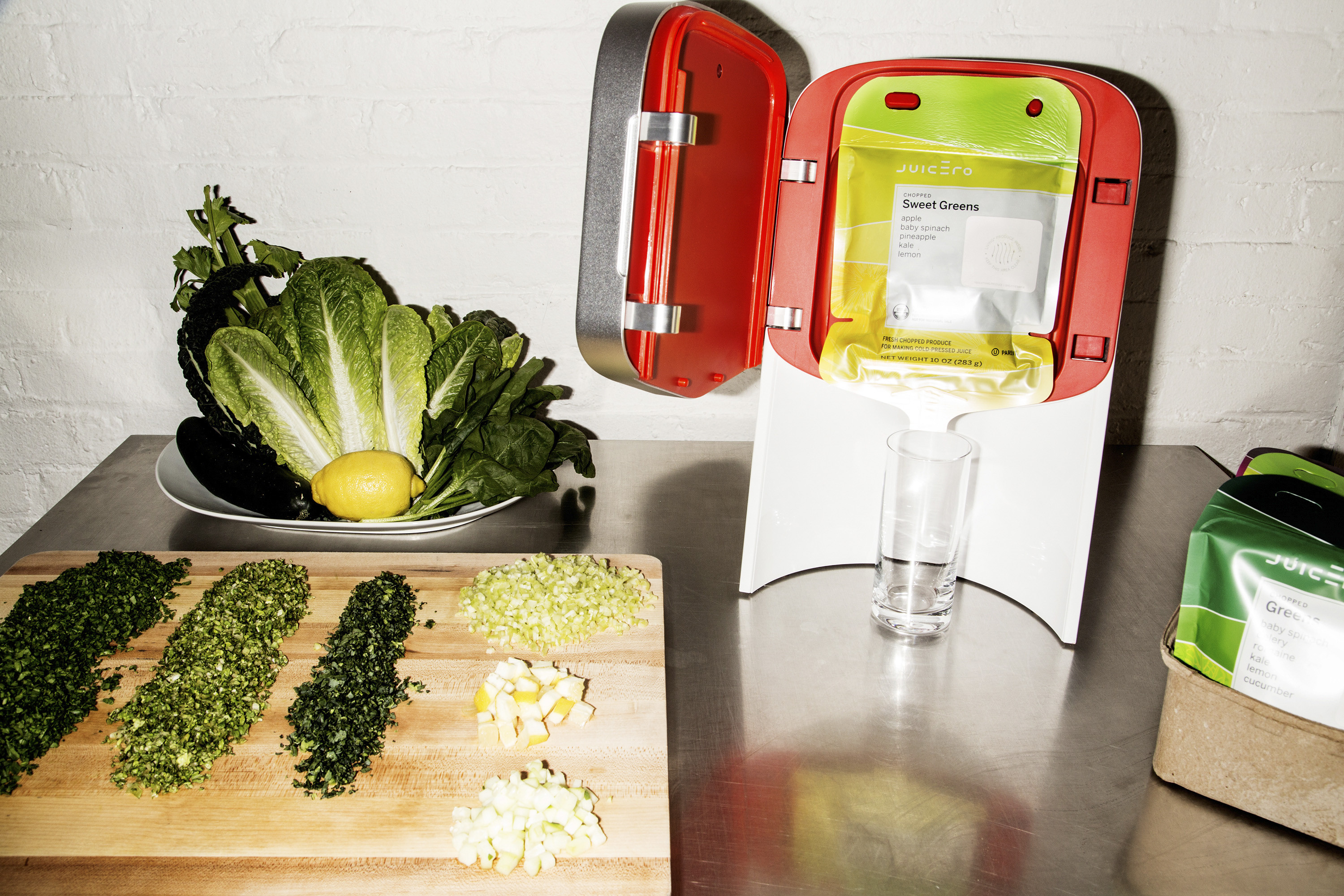 A machine that makes an eight-ounce glass of juice from Doug Evans company Juicero, in New York.