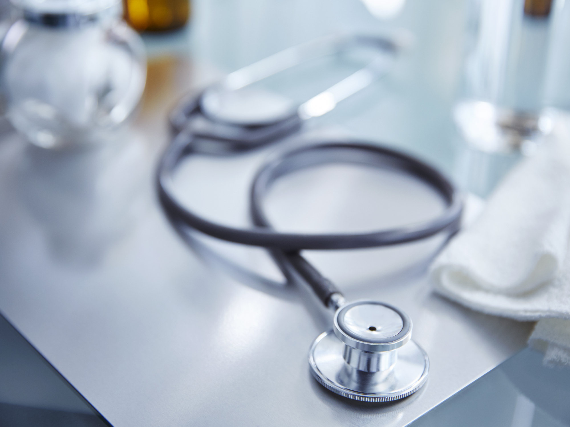 View of stethoscope on table in laboratory