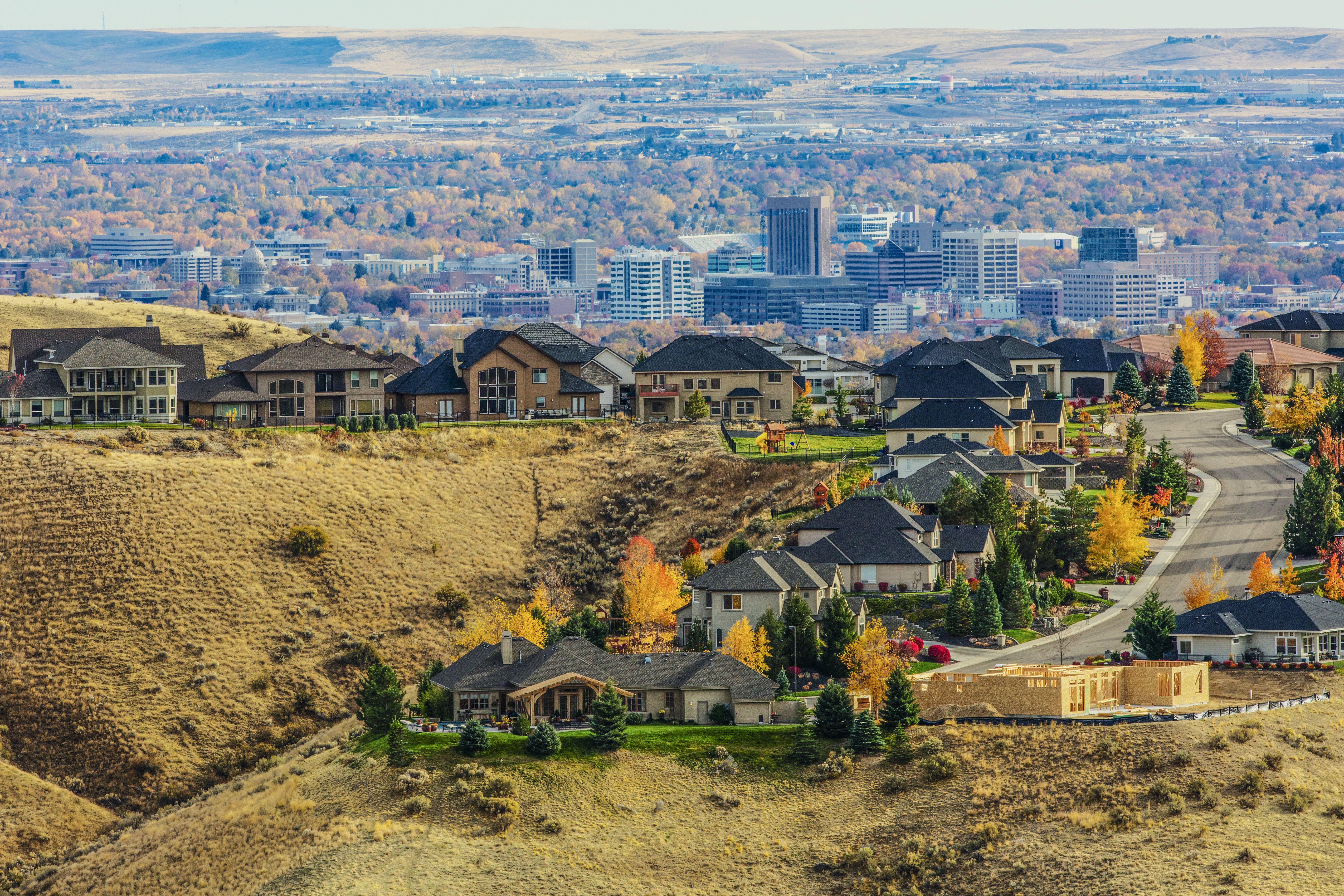 Aerial view of suburban landscape in Boise, where a glut of new construction will soon hit the market. If buyers aren’t found, those homes could put downward pressure on Boise house prices.